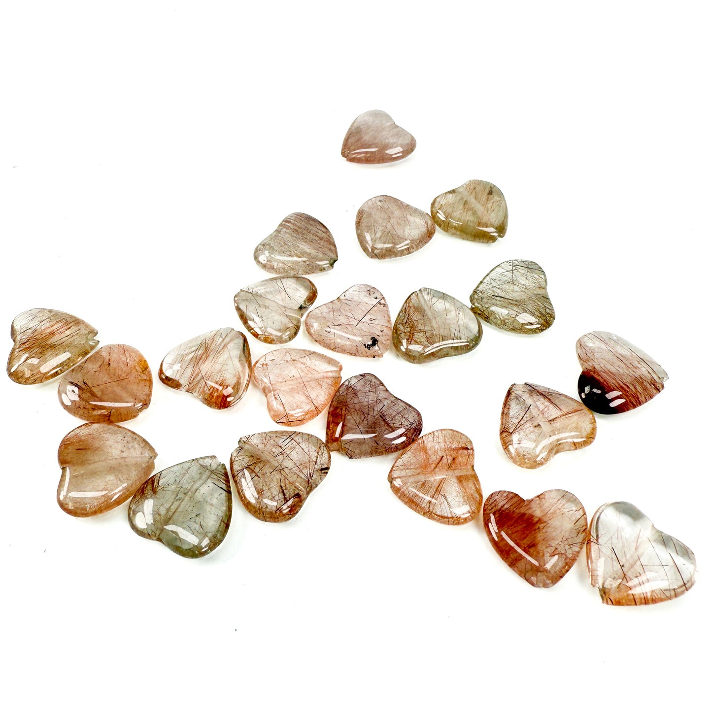 Pink Rutilated Quartz 12mm Smooth Heart Bead - 1 pc. (P2972)-The Bead Gallery Honolulu