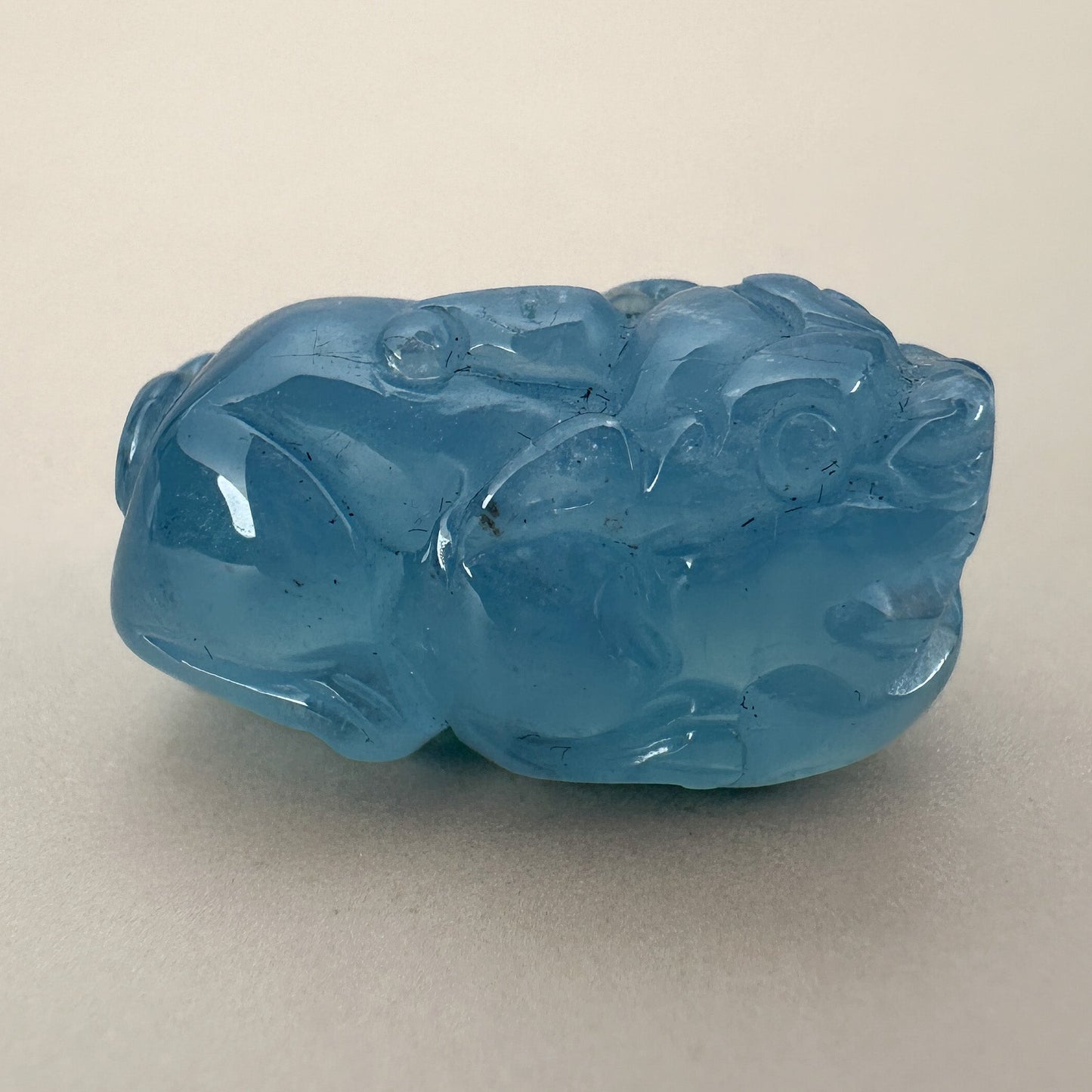 Aquamarine Carved Pixiu Pendant - 1 pc. (P431)-The Bead Gallery Honolulu