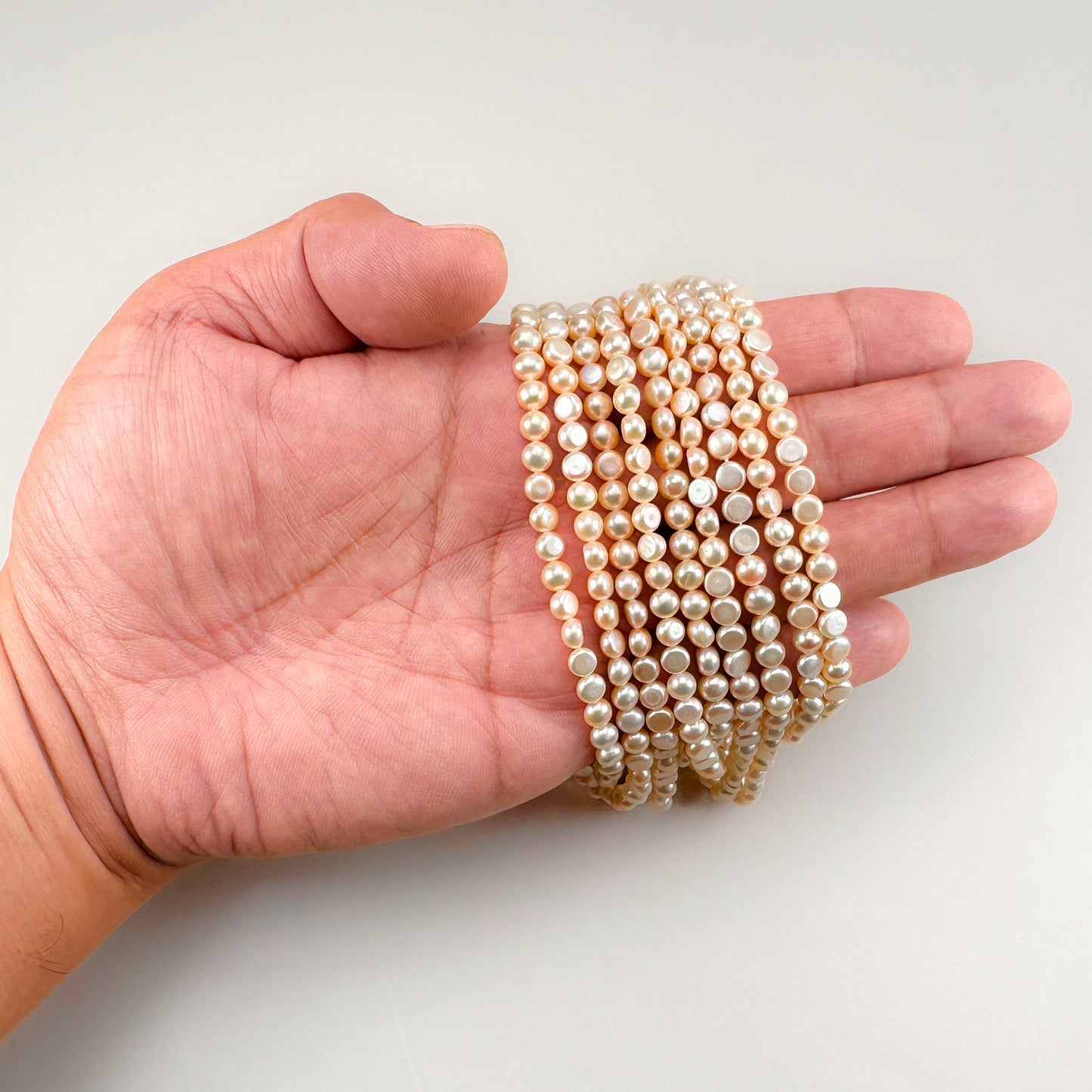 Freshwater Pearl 5mm Peach Half-Round Long-Drill Bead - 7.75" Strand (GEM9)-The Bead Gallery Honolulu