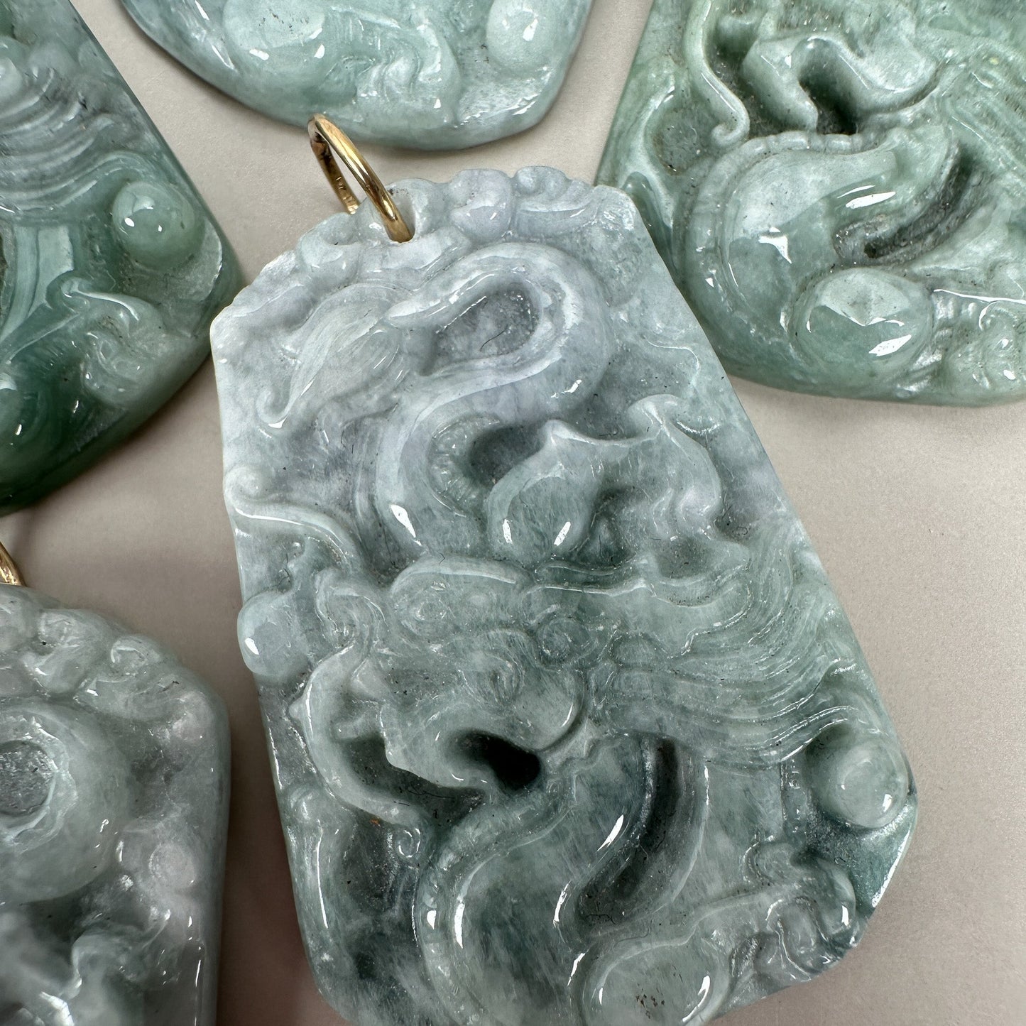 Jade Dragon Hand-Carved Pendant (2 Ring Options) (J228)-The Bead Gallery Honolulu