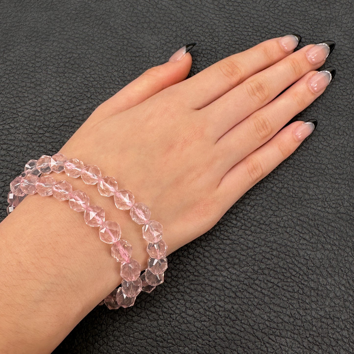 Rose Quartz 9mm Faceted Star Cut Stretchy Cord Bracelet (J293)-The Bead Gallery Honolulu