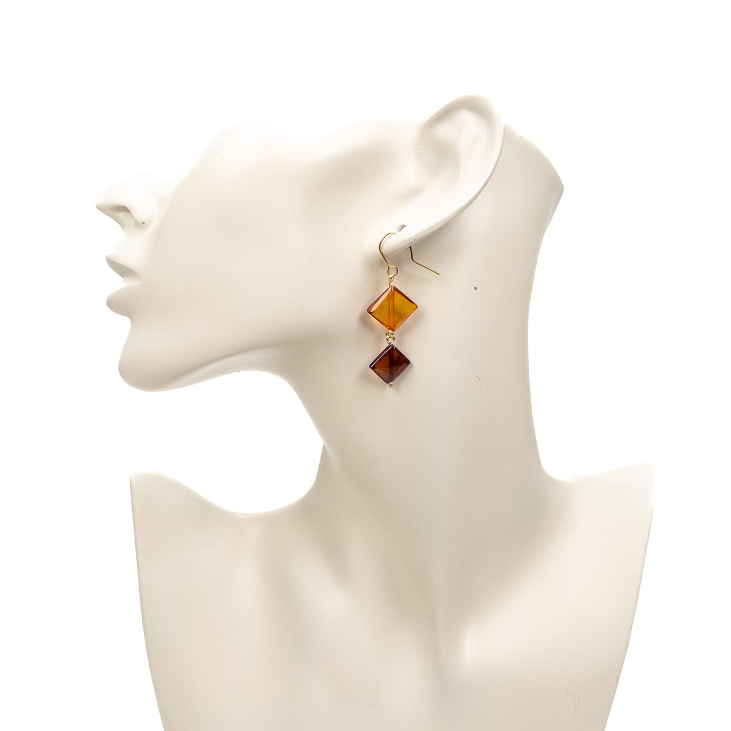 Two-Tone Baltic Amber Double Diamond Drop Earrings (Bronze) - 1 pair (J73)-The Bead Gallery Honolulu