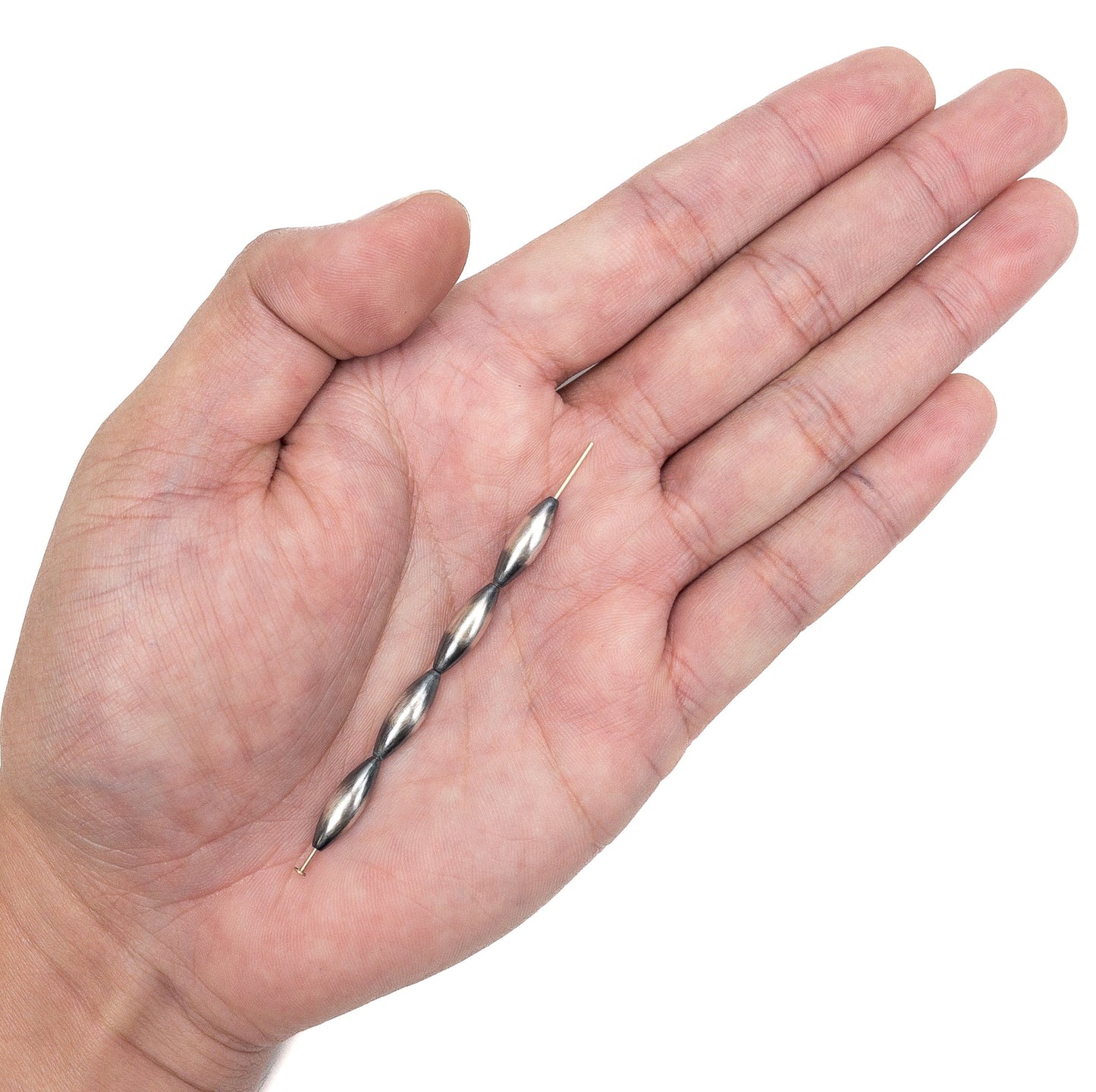 15mm Navajo Smooth Rice Bead (Oxidized Sterling Silver) - 1 pc.