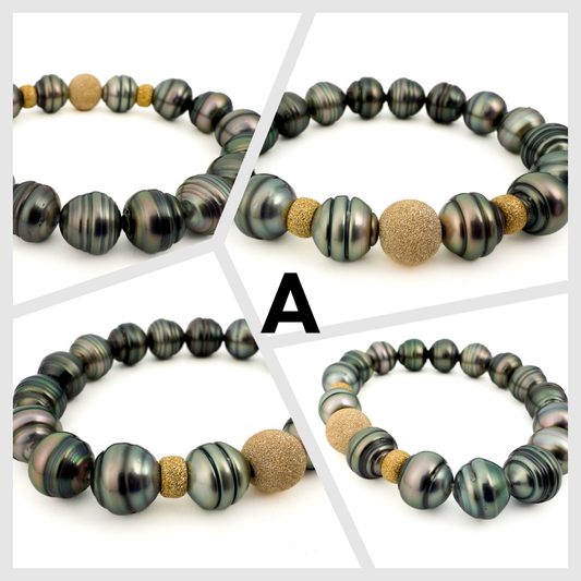 Tahitian Pearl w/ Fancy Focal Stretchy Cord Bracelet (1 pc/J83)-The Bead Gallery Honolulu