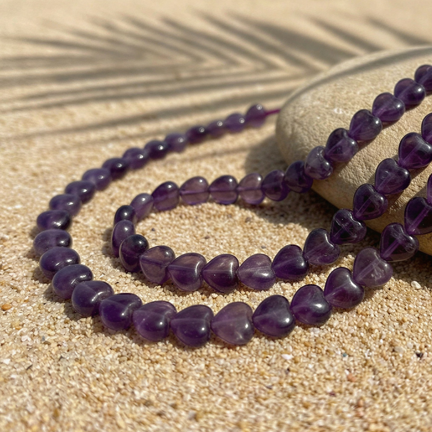 Amethyst 8.5mm Smooth Heart Bead - 7.75" Strand (GEM2458) – AI Studio Image (Transformed)