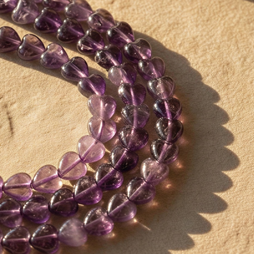 Amethyst 8.5mm Smooth Heart Bead - 7.75" Strand (GEM2458) – AI Studio Image (Transformed)
