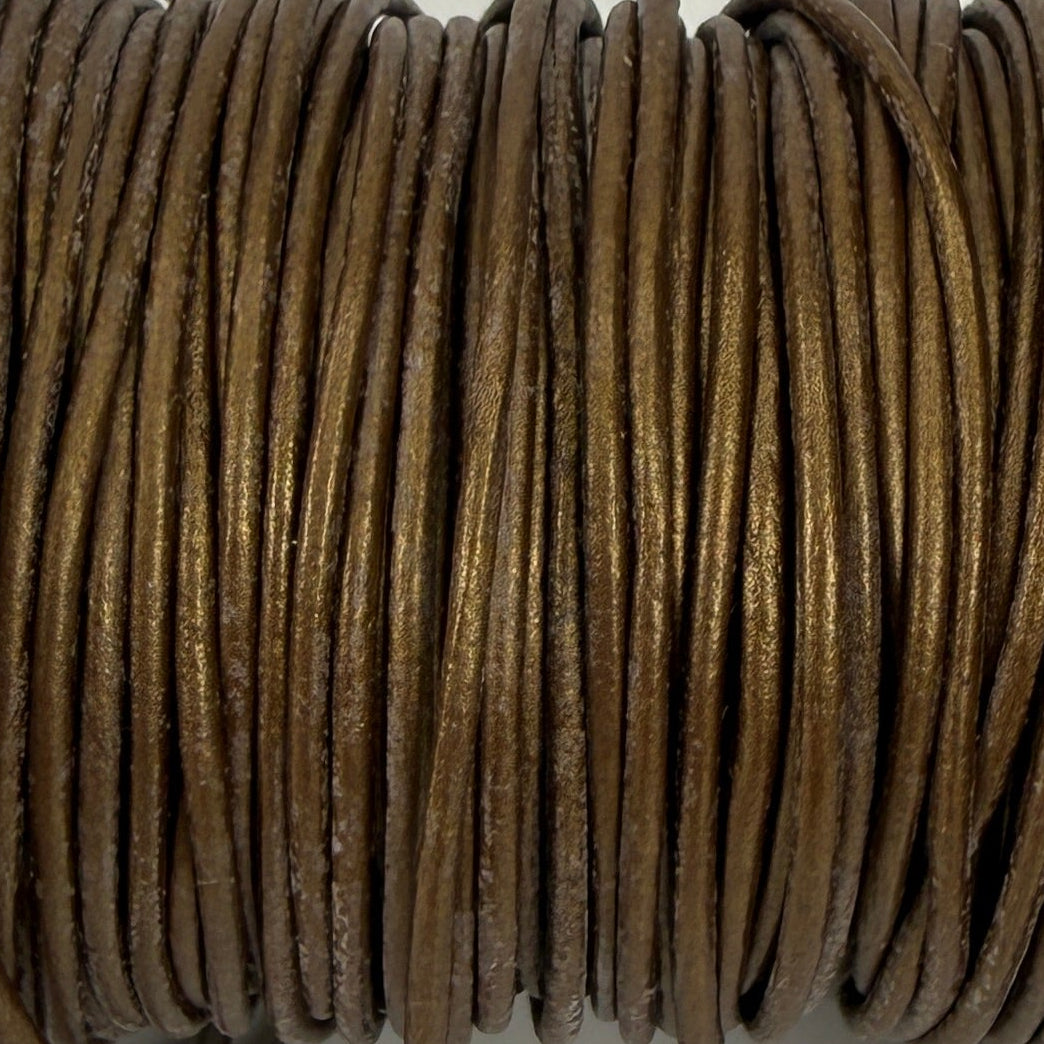 Indian Leather 1mm Round Cord - 1 foot | Metallic Bronze | Metallic Brown | White (CD65)