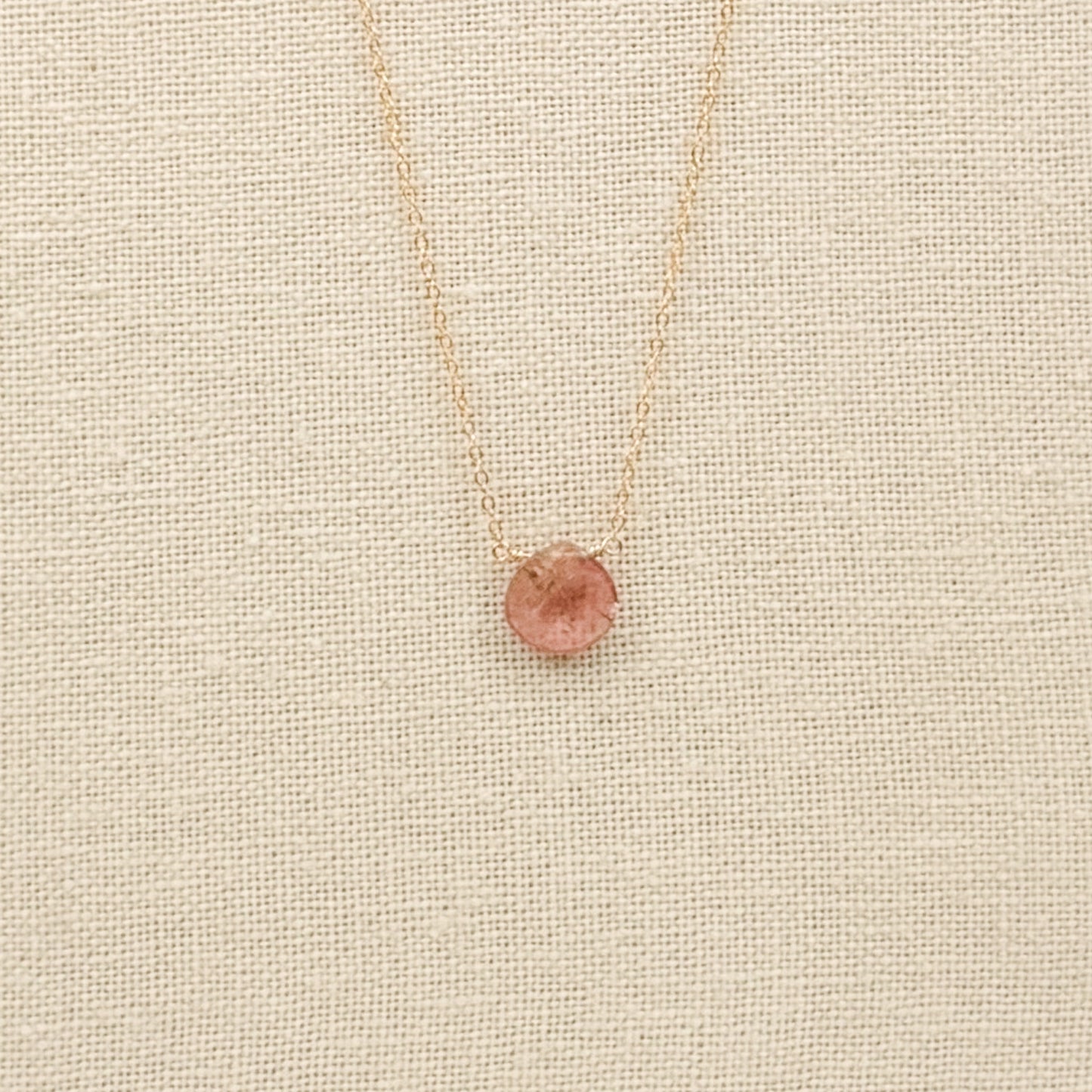 Pink Tourmaline Briolette  Bead Necklace on Fine Gold Chain (J371)