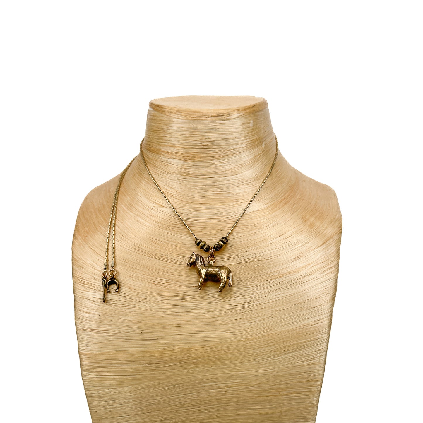 Antiqued Brass Horse Pendant Necklace with Spacer Beads (J358)