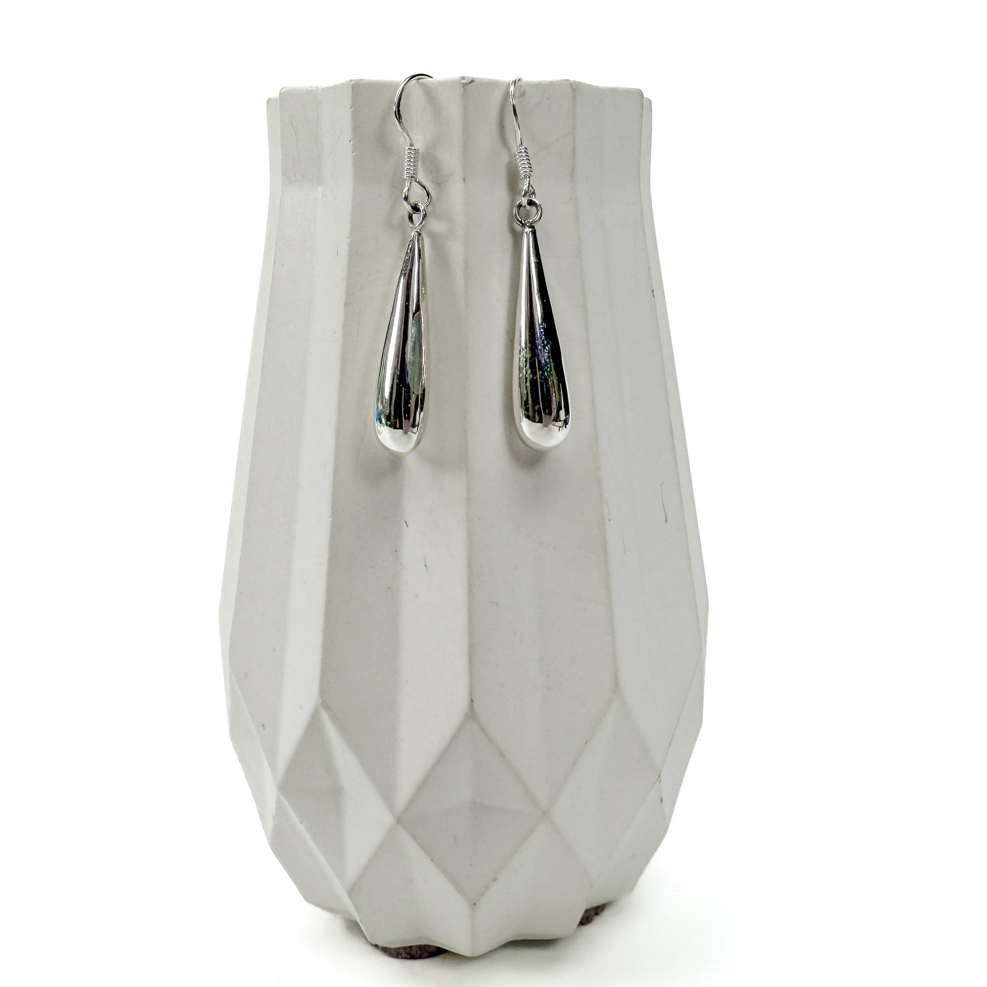 Medium 26mm Raindrop Bali Silver Earrings - 1 pair (J246)-The Bead Gallery Honolulu