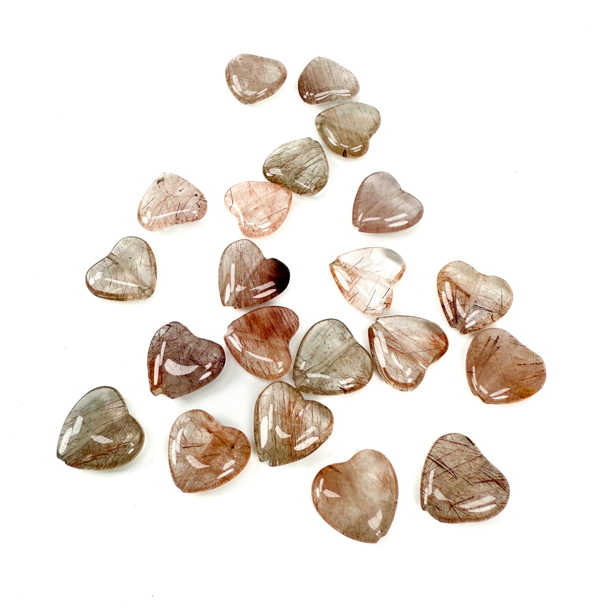 Pink Rutilated Quartz 12mm Smooth Heart Bead - 1 pc. (P2972)-The Bead Gallery Honolulu