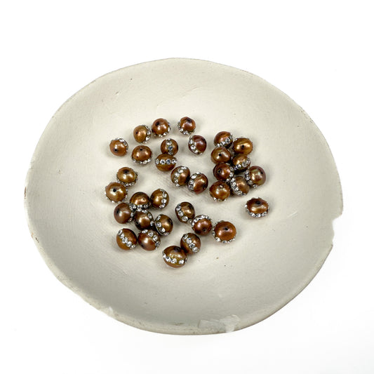 Freshwater Pearl 6mm Copper Crystal-Set Round Bead (1 pc/P919)-The Bead Gallery Honolulu
