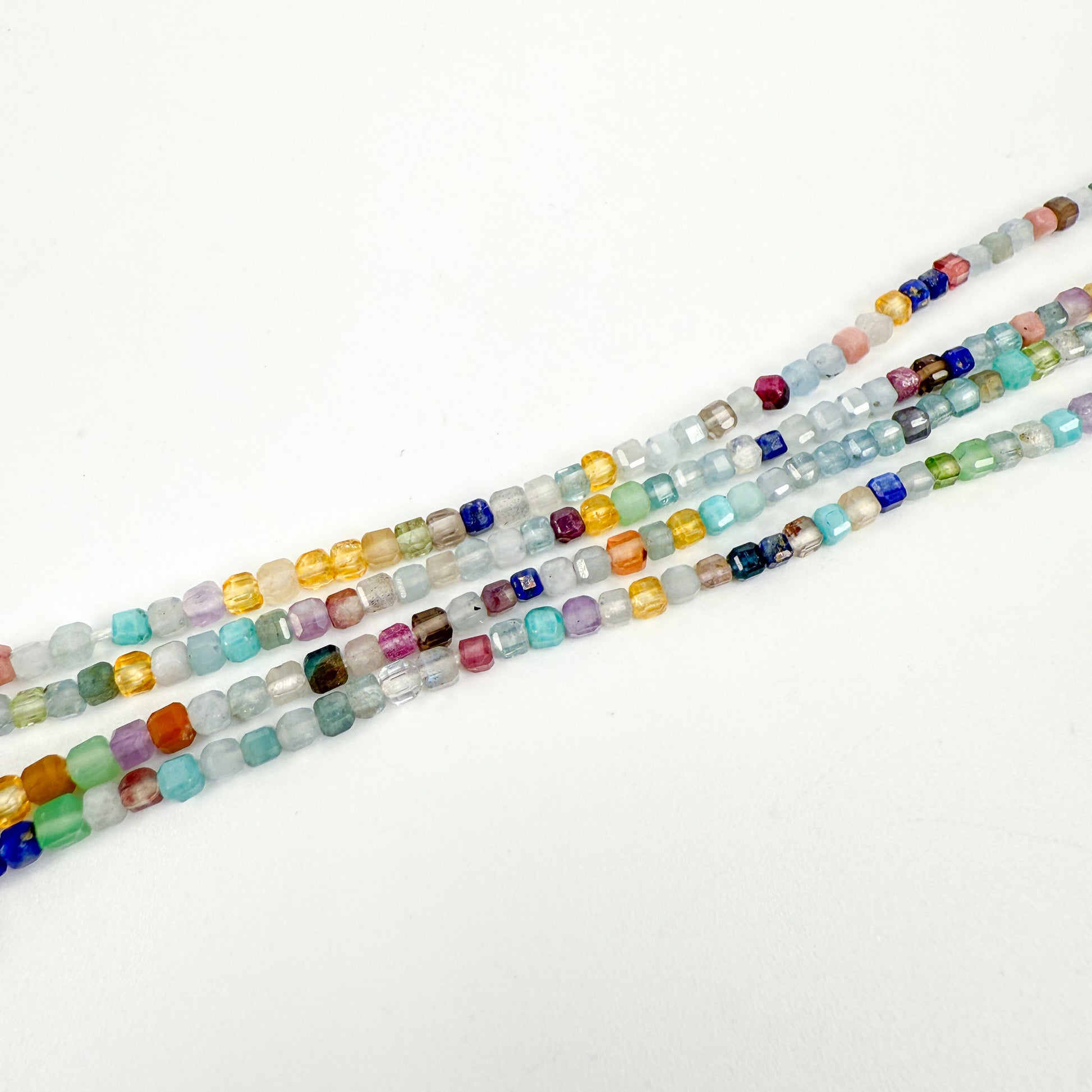 Mixed Gemstone 2.25mm Faceted Cube Bead - 6.25" Strand (GEM2442)-The Bead Gallery Honolulu