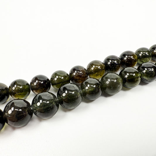 Green Tourmaline 6mm Smooth Round Bead - 8" Strand (GEM2334)