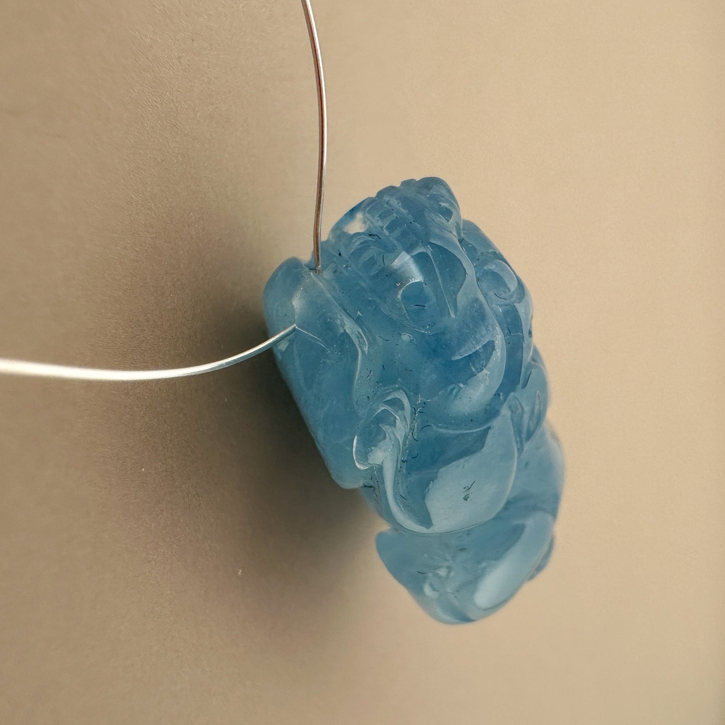 Aquamarine Carved Pixiu Pendant - 1 pc. (P431)-The Bead Gallery Honolulu