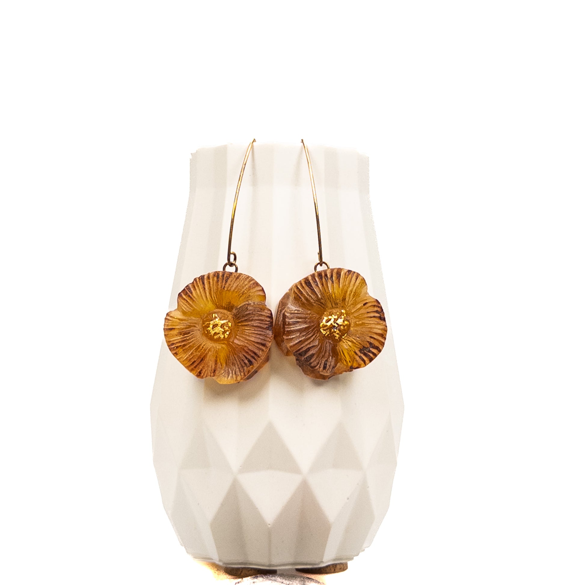 Baltic Amber 25mm Flower on Bronze Wire Earrings - 1 pair (J20)-The Bead Gallery Honolulu