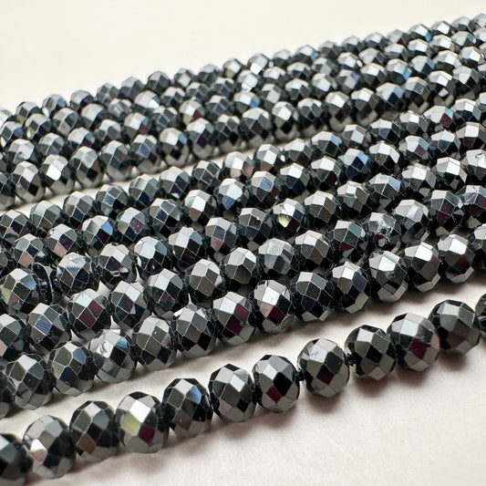 Black Tourmaline 4x3mm Faceted Rondelle Bead - 7.5" Strand (GEM785)-The Bead Gallery Honolulu