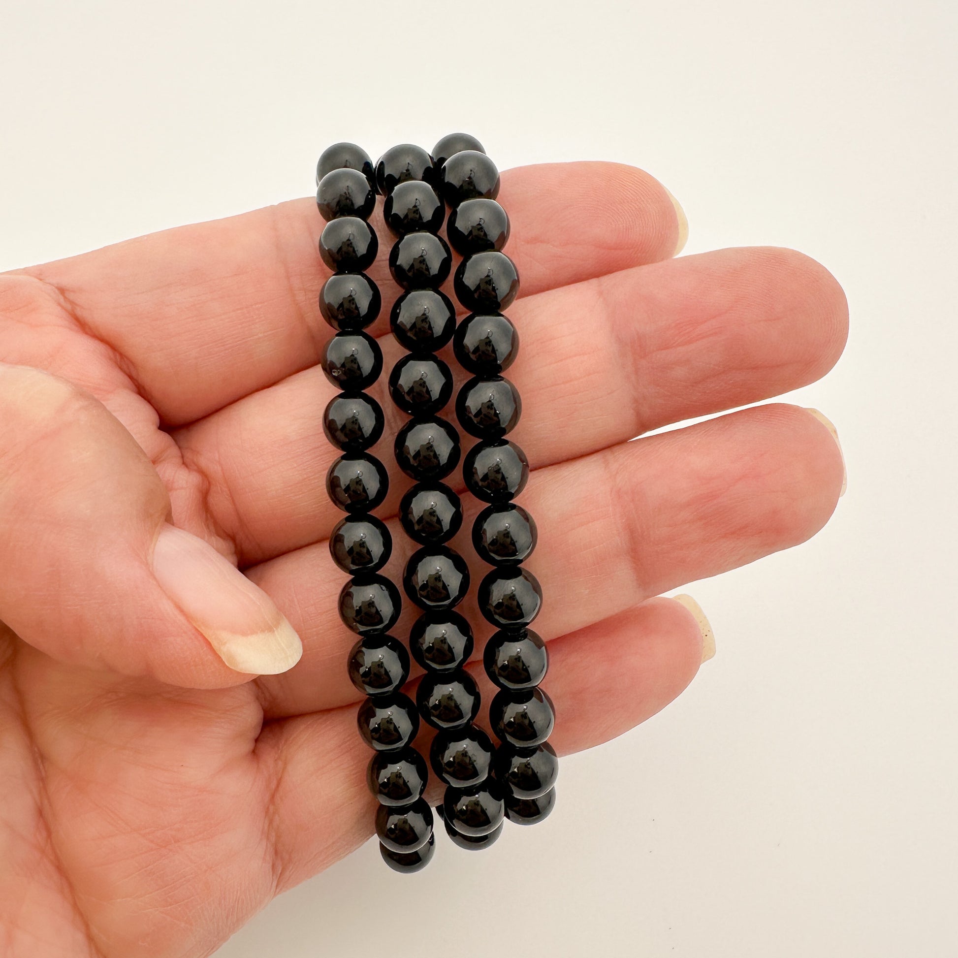 Black Tourmaline 6mm Round Bead Stretchy Bracelet (GEM1890)-The Bead Gallery Honolulu