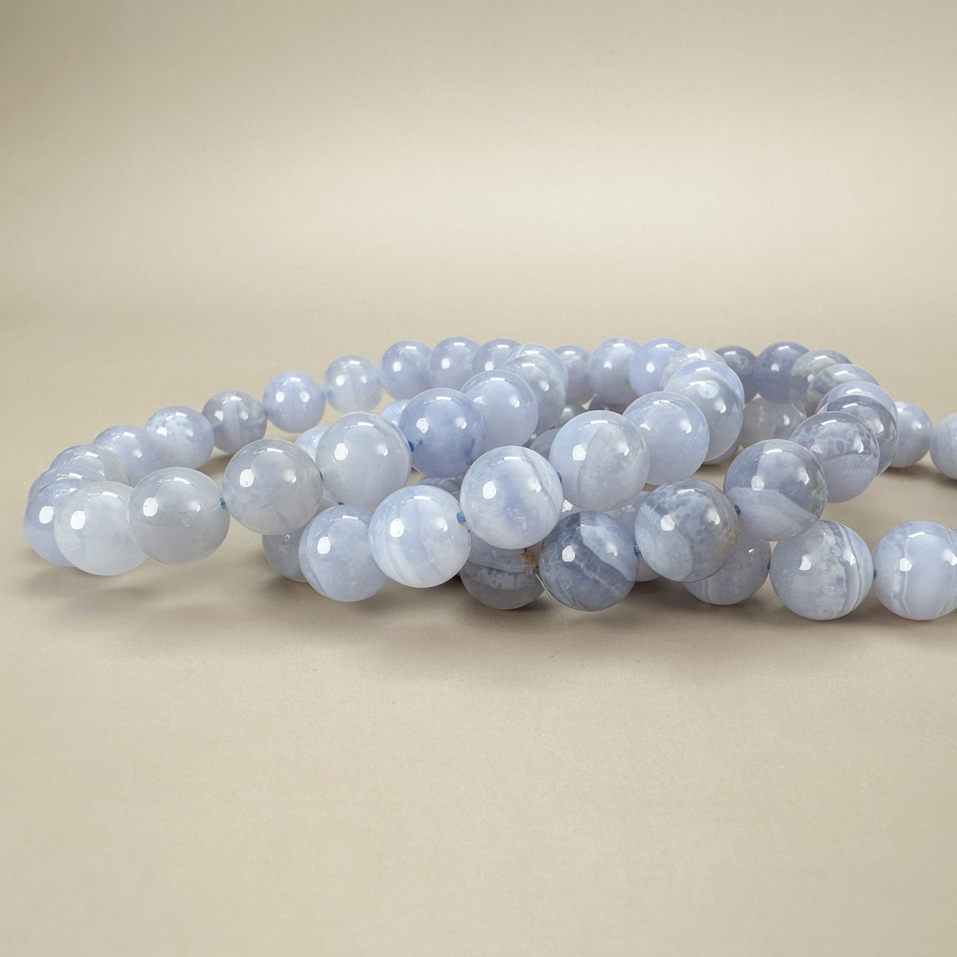 Blue Lace Agate 11mm Smooth Round Bead Stretchy Bracelet - 1 pc. (J214)-The Bead Gallery Honolulu
