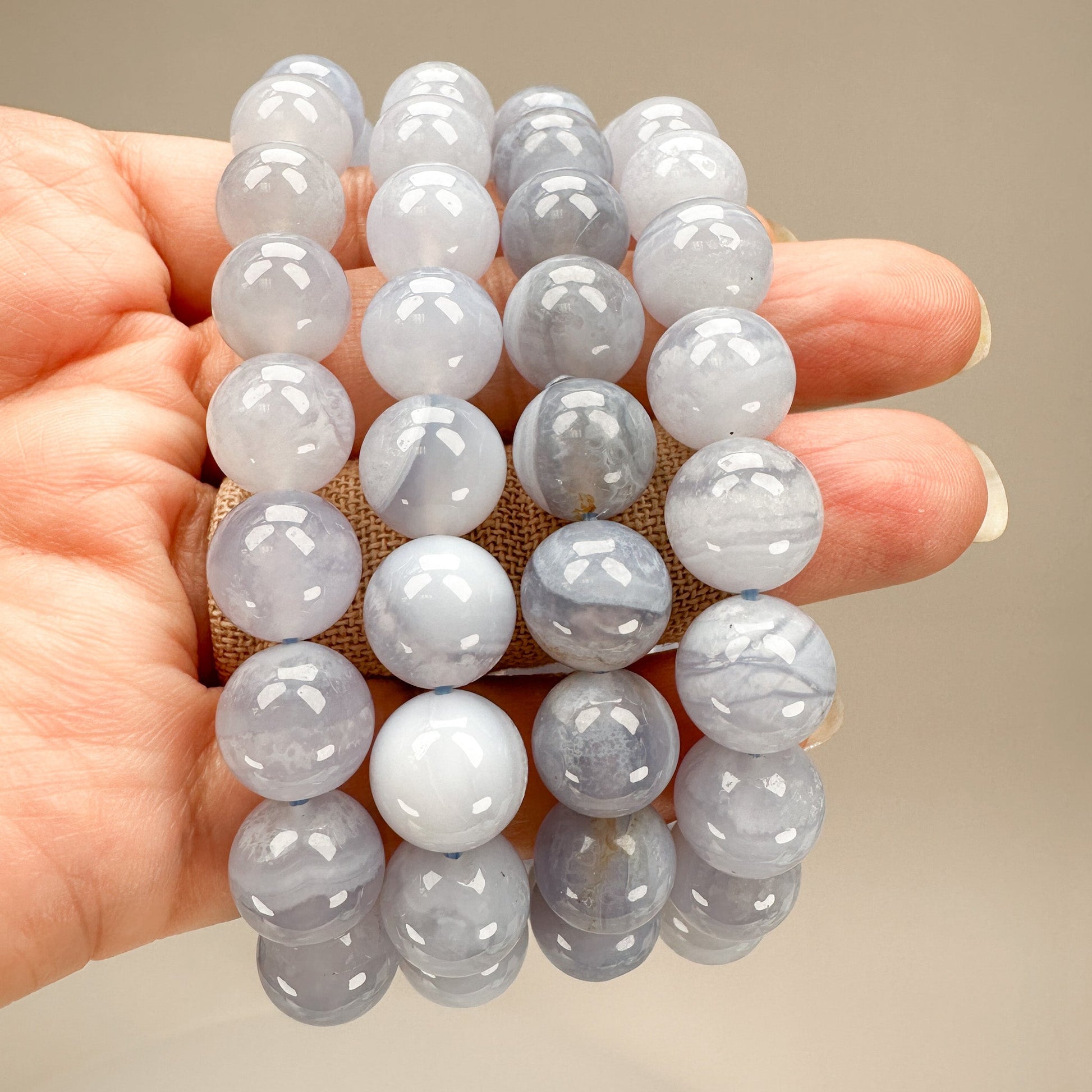 Blue Lace Agate 11mm Smooth Round Bead Stretchy Bracelet - 1 pc. (J214)-The Bead Gallery Honolulu