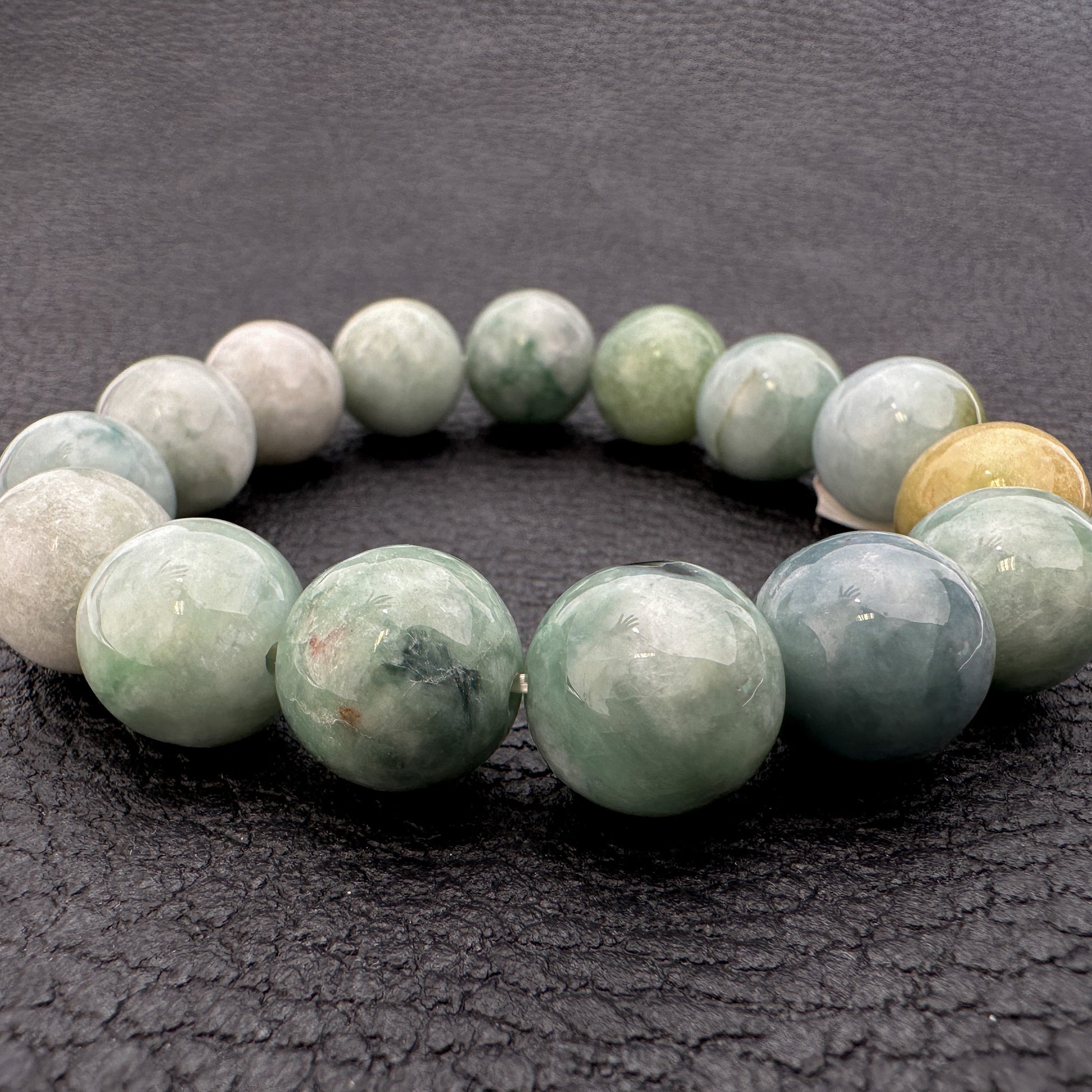 Burmese Jade 13-14mm Smooth Round Stretchy Bracelet (J295)-The Bead Gallery Honolulu