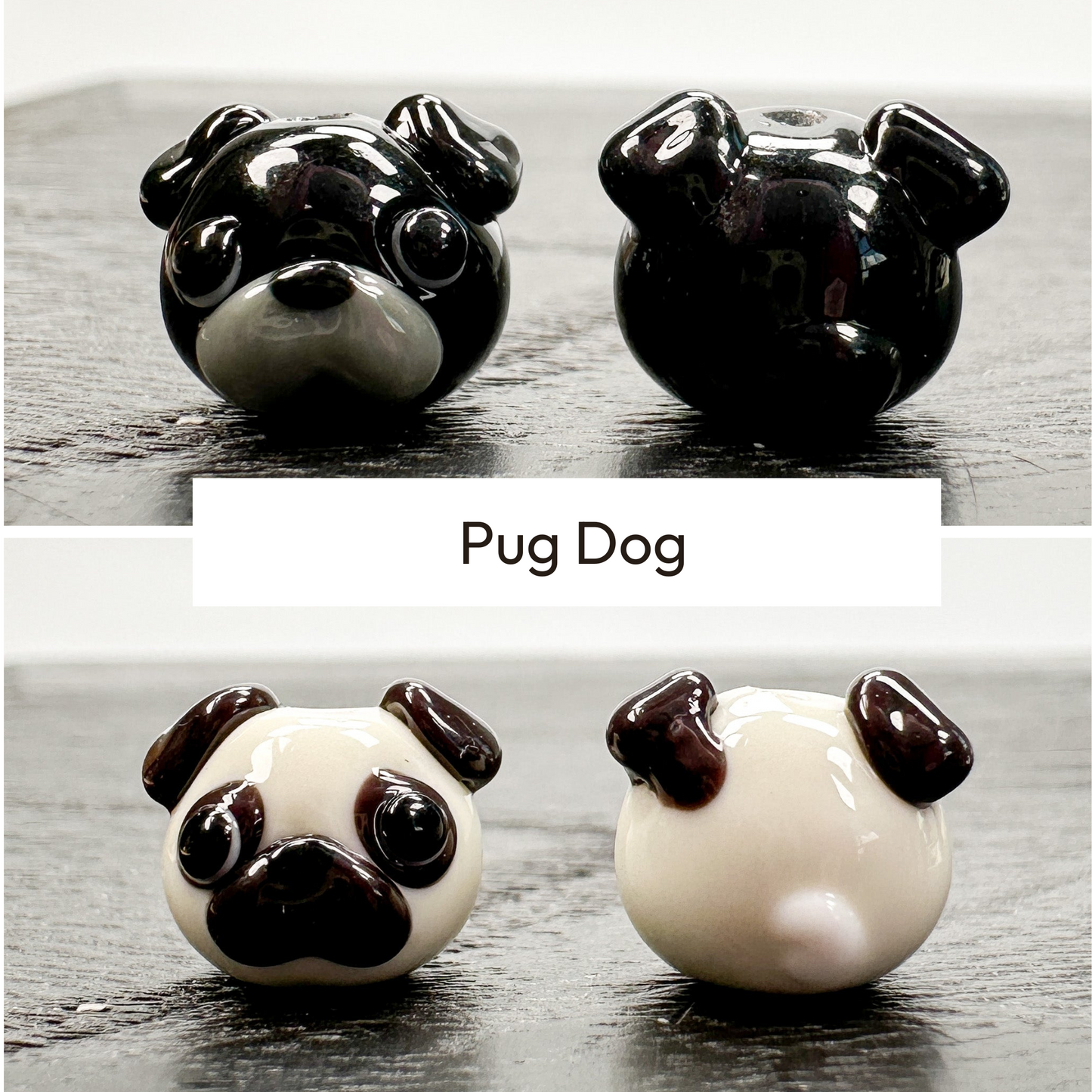 Chibi Handmade Glass Beads - Pug Dog (2 Colors) (LB095)-The Bead Gallery Honolulu