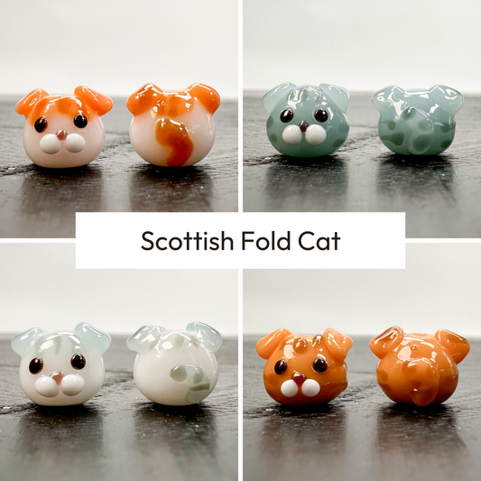Chibi Handmade Glass Beads - Scottish Fold Orange White Cat (LB139)-The Bead Gallery Honolulu