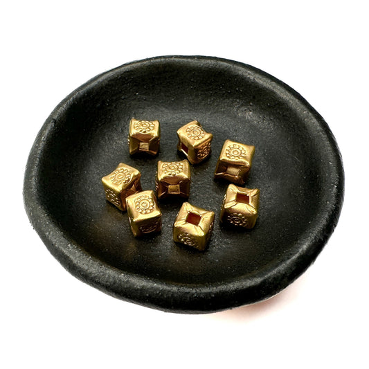 Cutie Cube Embossed Gold Plated Sterling Silver Bead - 1 piece (M1995)-The Bead Gallery Honolulu