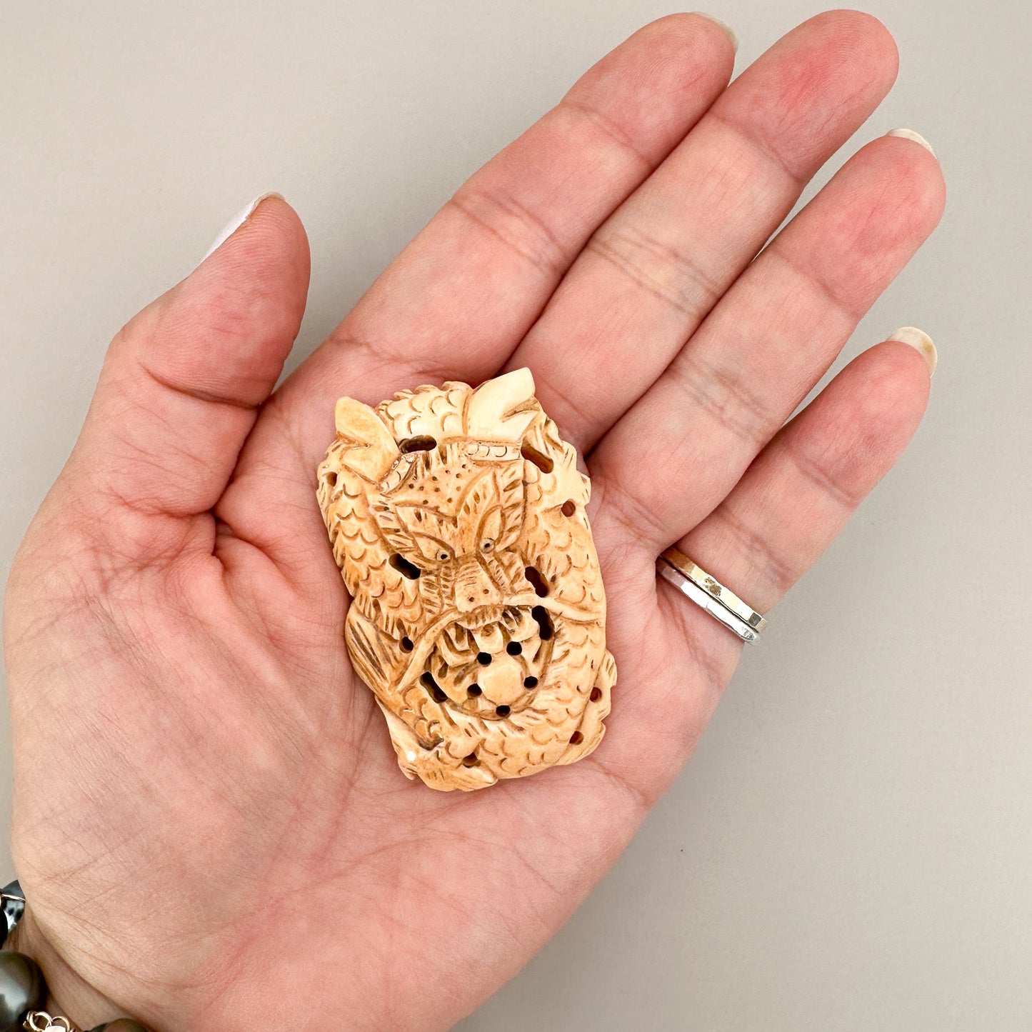 Dragon 53x36mm Carved Bone Pendant - 1 pc. (P2936)-The Bead Gallery Honolulu