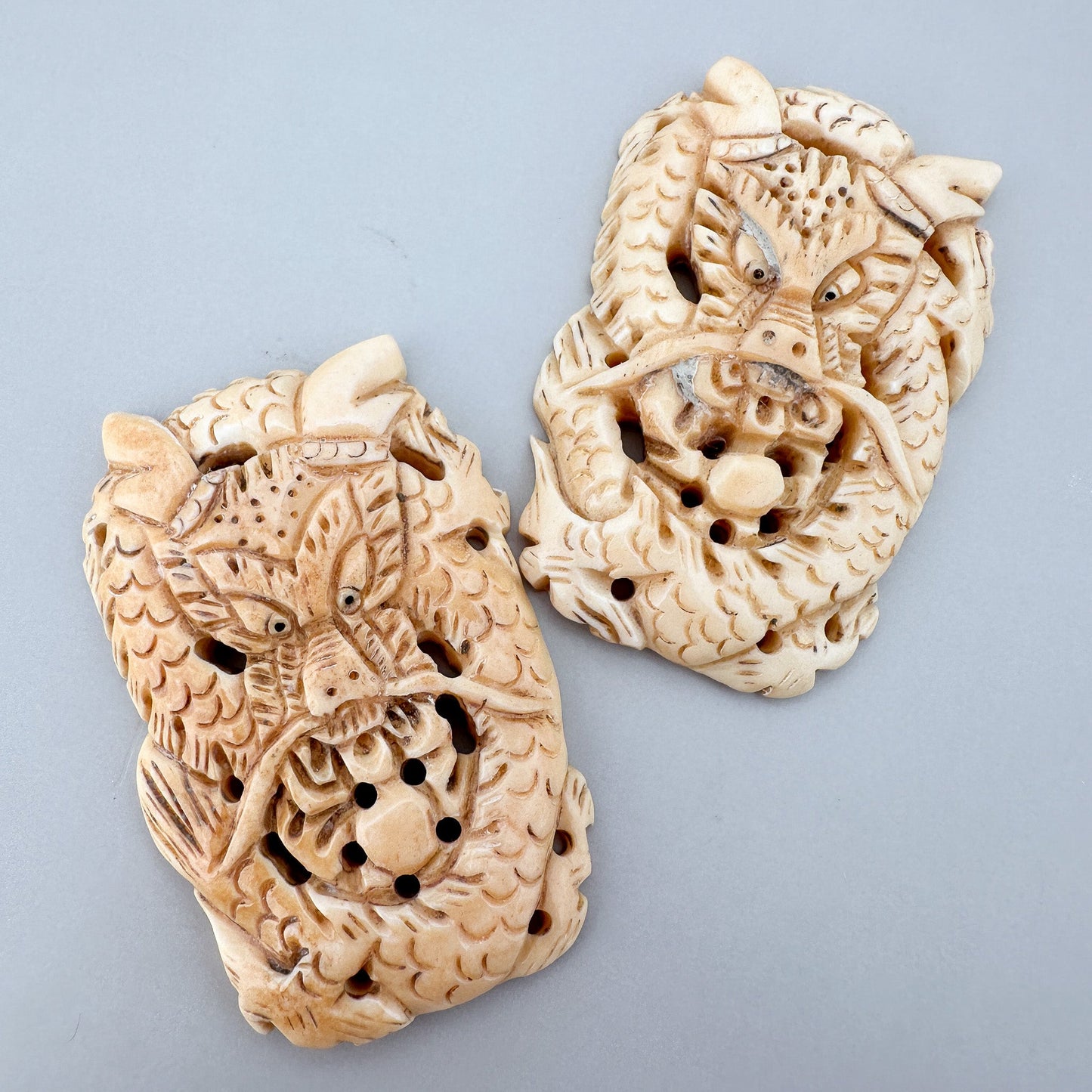 Dragon 53x36mm Carved Bone Pendant - 1 pc. (P2936)-The Bead Gallery Honolulu