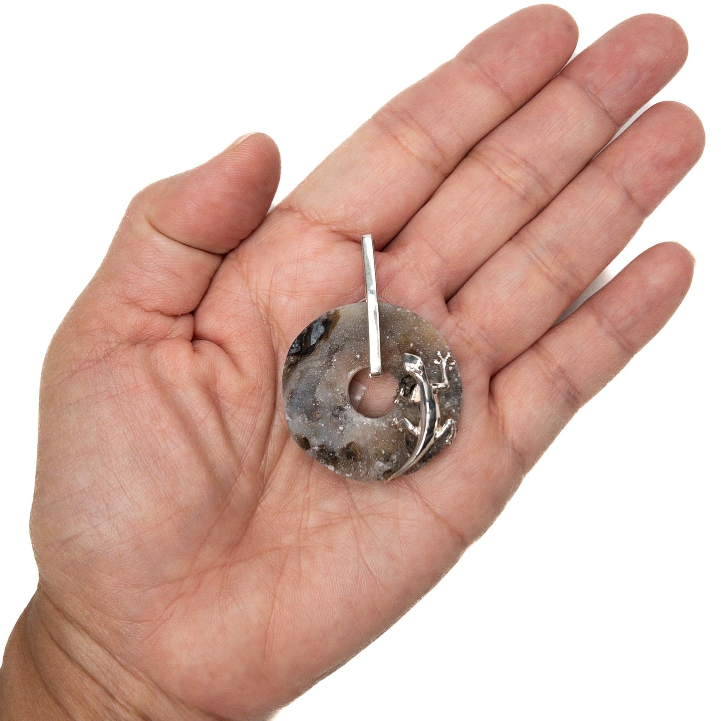 Drusy Agate Donut with Silver Lizard Pendant - 1 pc.