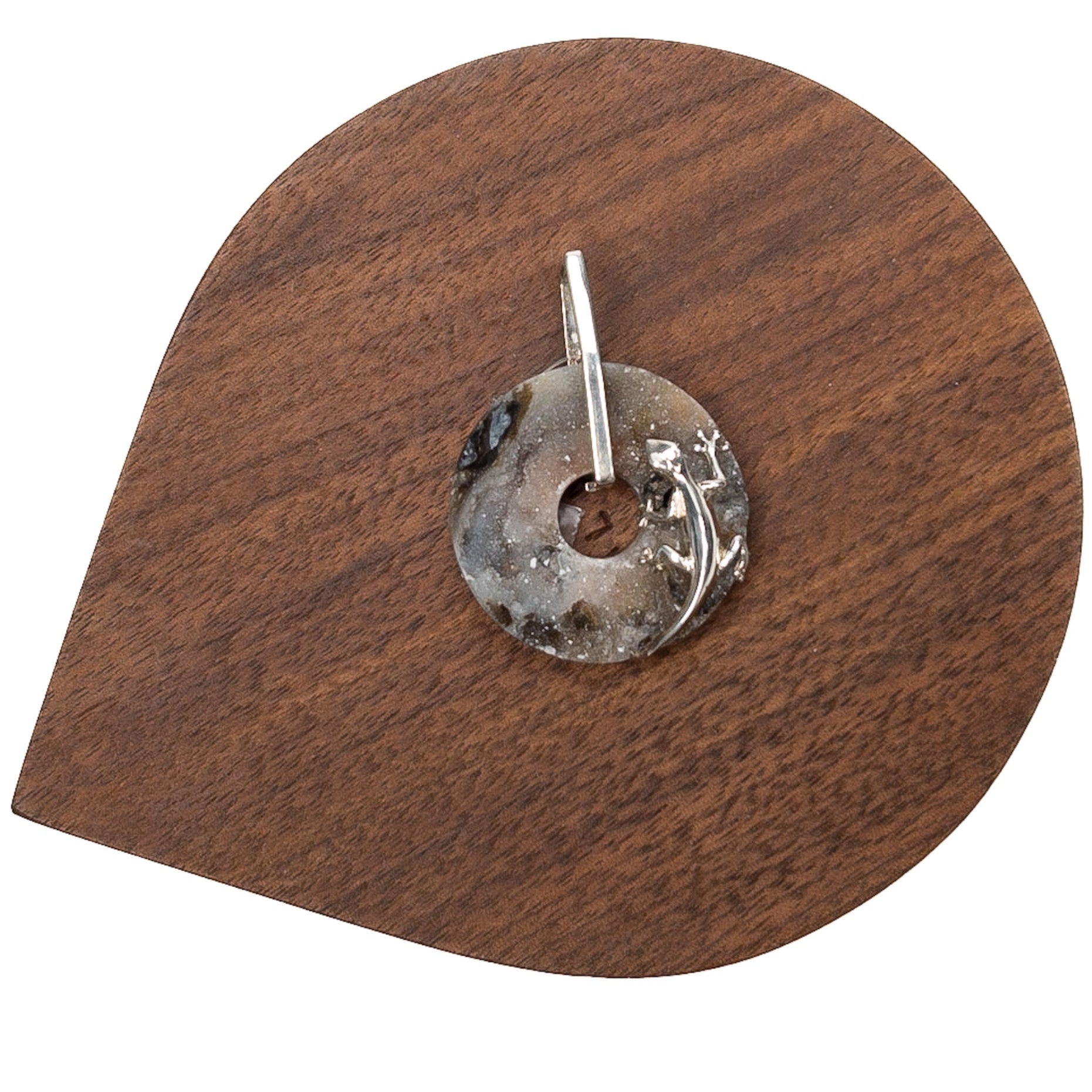 Drusy Agate Donut with Silver Lizard Pendant - 1 pc.