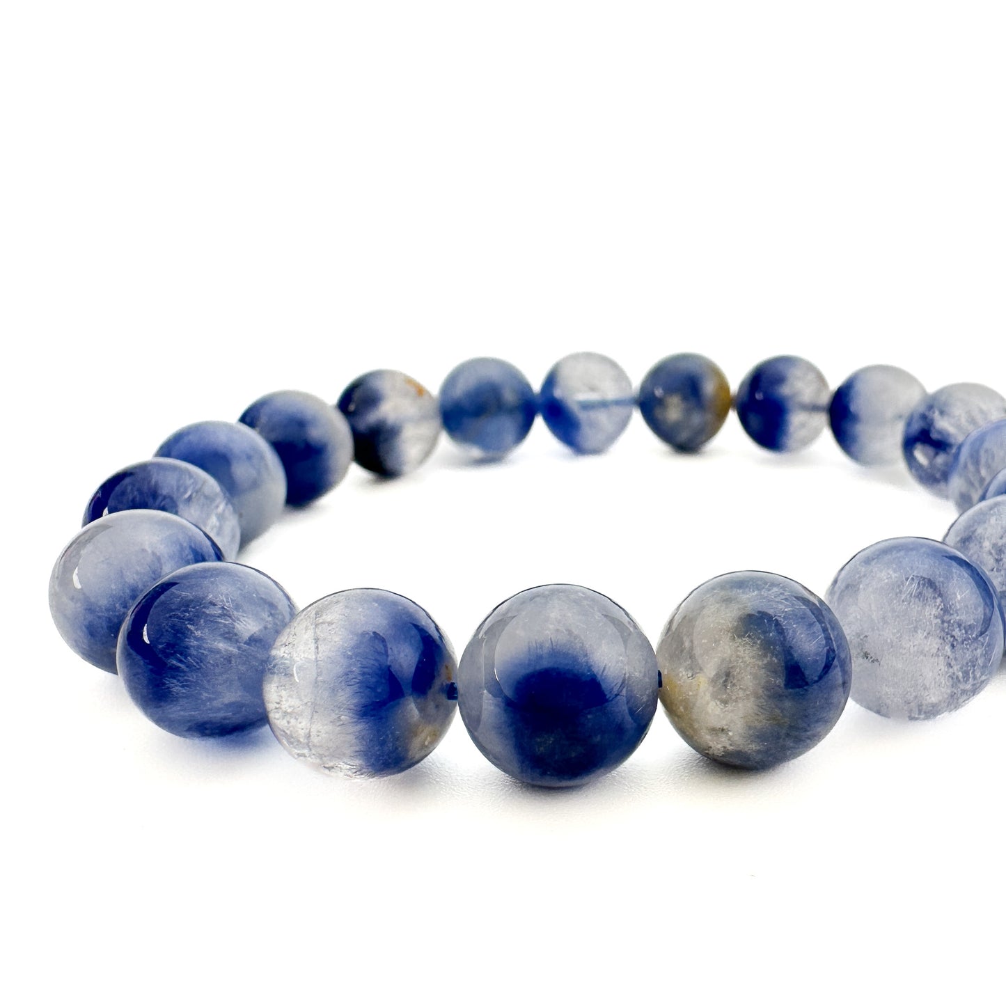 Dumortierite In Quartz / Blue Rutilated Quartz 11.5mm Smooth Round Stretchy Cord Bracelet (J298)-The Bead Gallery Honolulu