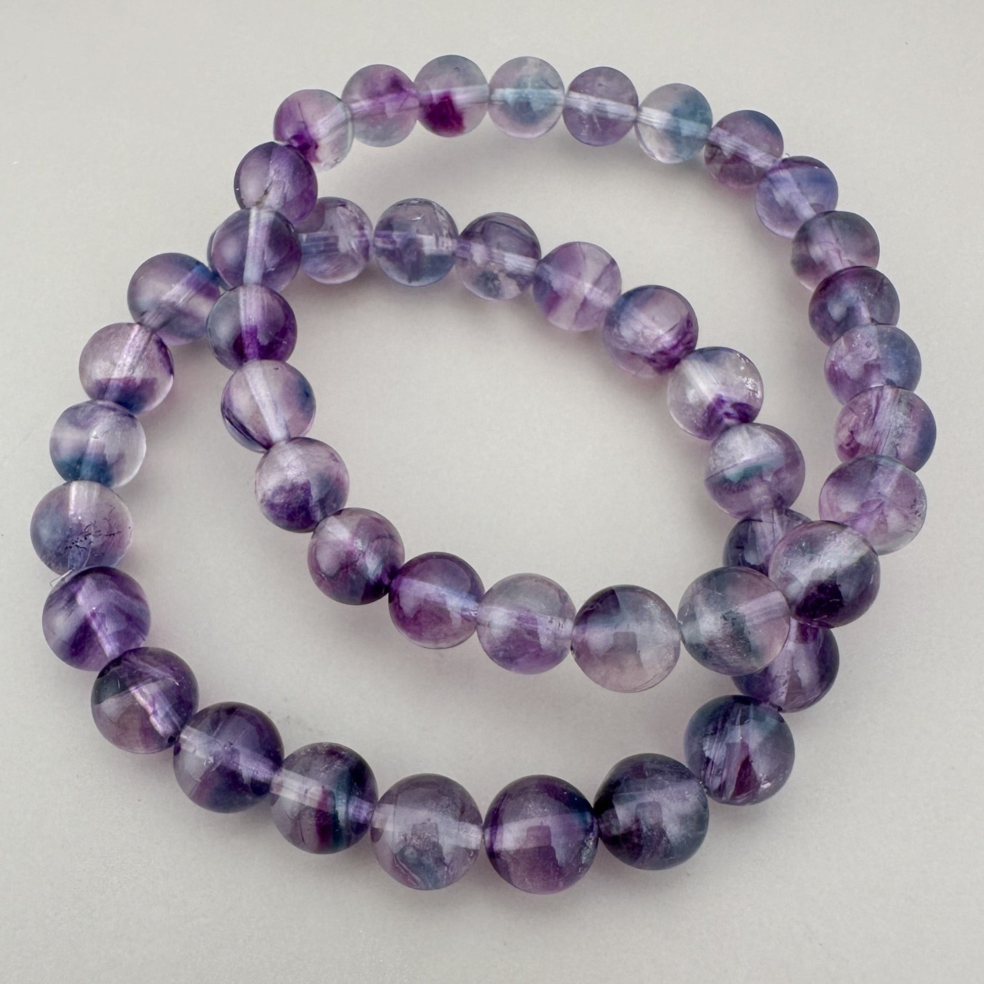 Fluorite 8mm Smooth Round Bead Stretchy Bracelet - 1 pc. (J213)-The Bead Gallery Honolulu