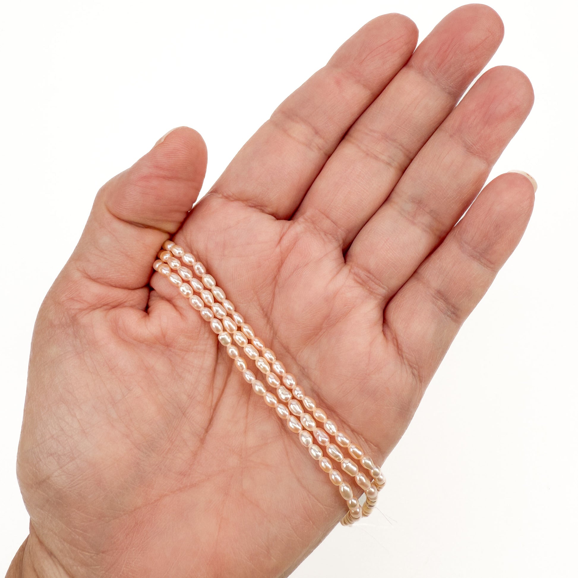 Freshwater Pearl 2.5x4mm Peach Long-Drill Rice Bead - 7.75" Strand (GEM127)-The Bead Gallery Honolulu