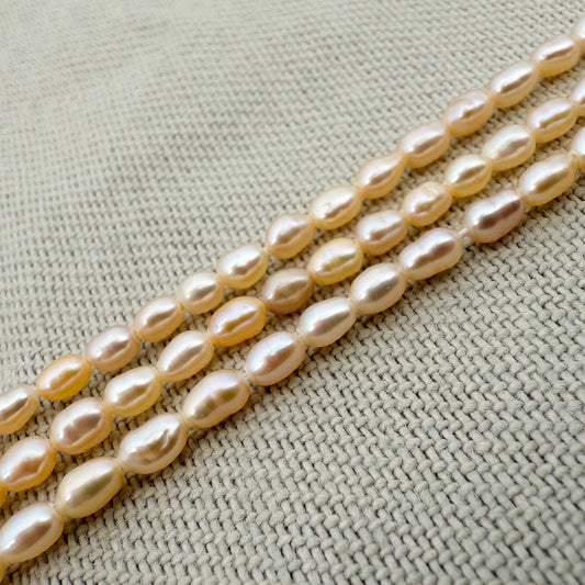 Freshwater Pearl 2.5x4mm Peach Long-Drill Rice Bead - 7.75" Strand (GEM127)-The Bead Gallery Honolulu