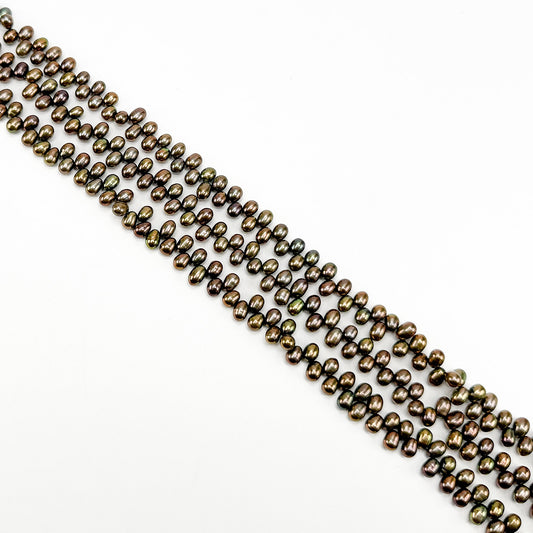 Freshwater Pearl 4-4.5mm Tip Drilled Dark Peacock Potato Bead - 8" Strand (GEM2255)-The Bead Gallery Honolulu