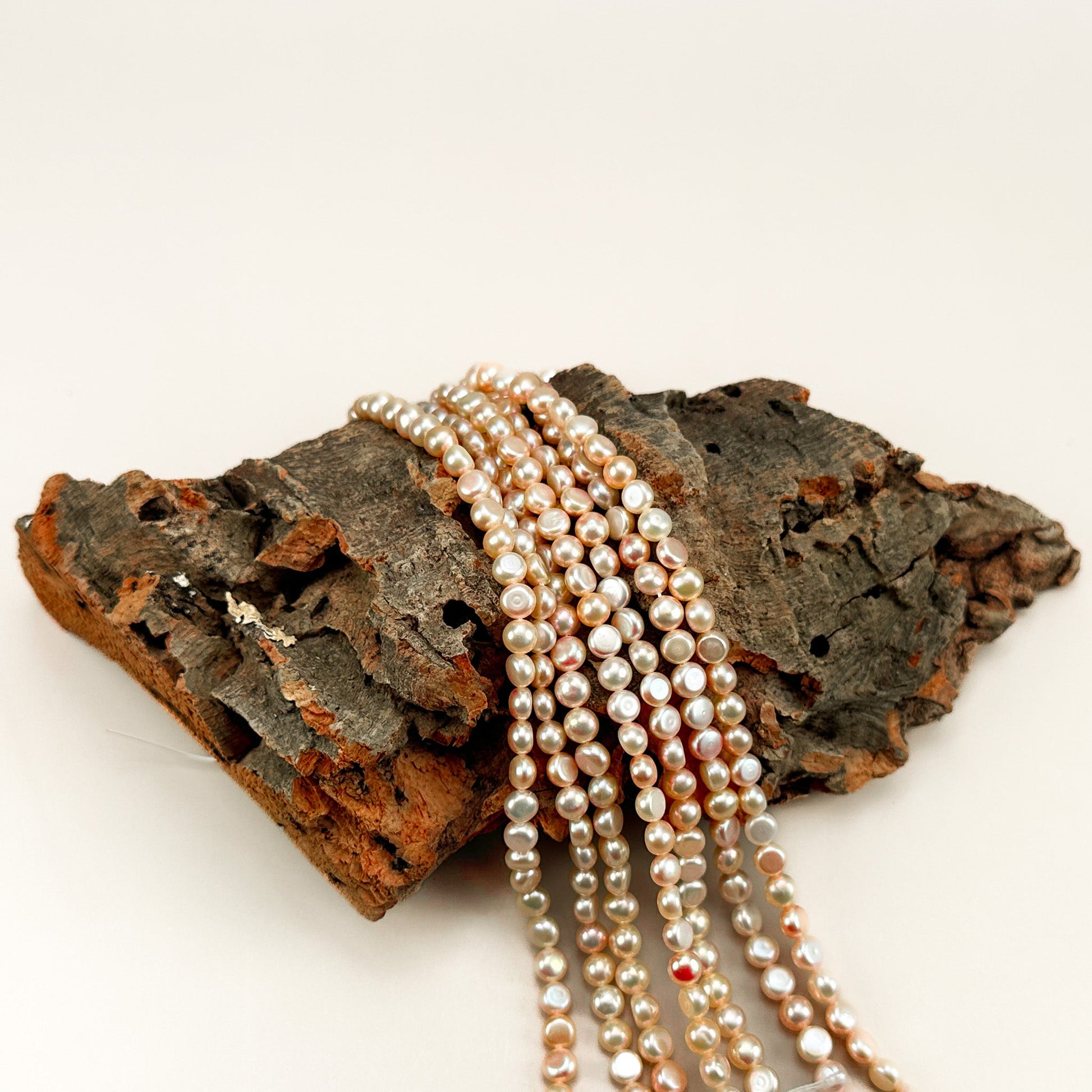 Freshwater Pearl 5mm Peach Half-Round Long-Drill Bead - 7.75" Strand (GEM9)-The Bead Gallery Honolulu