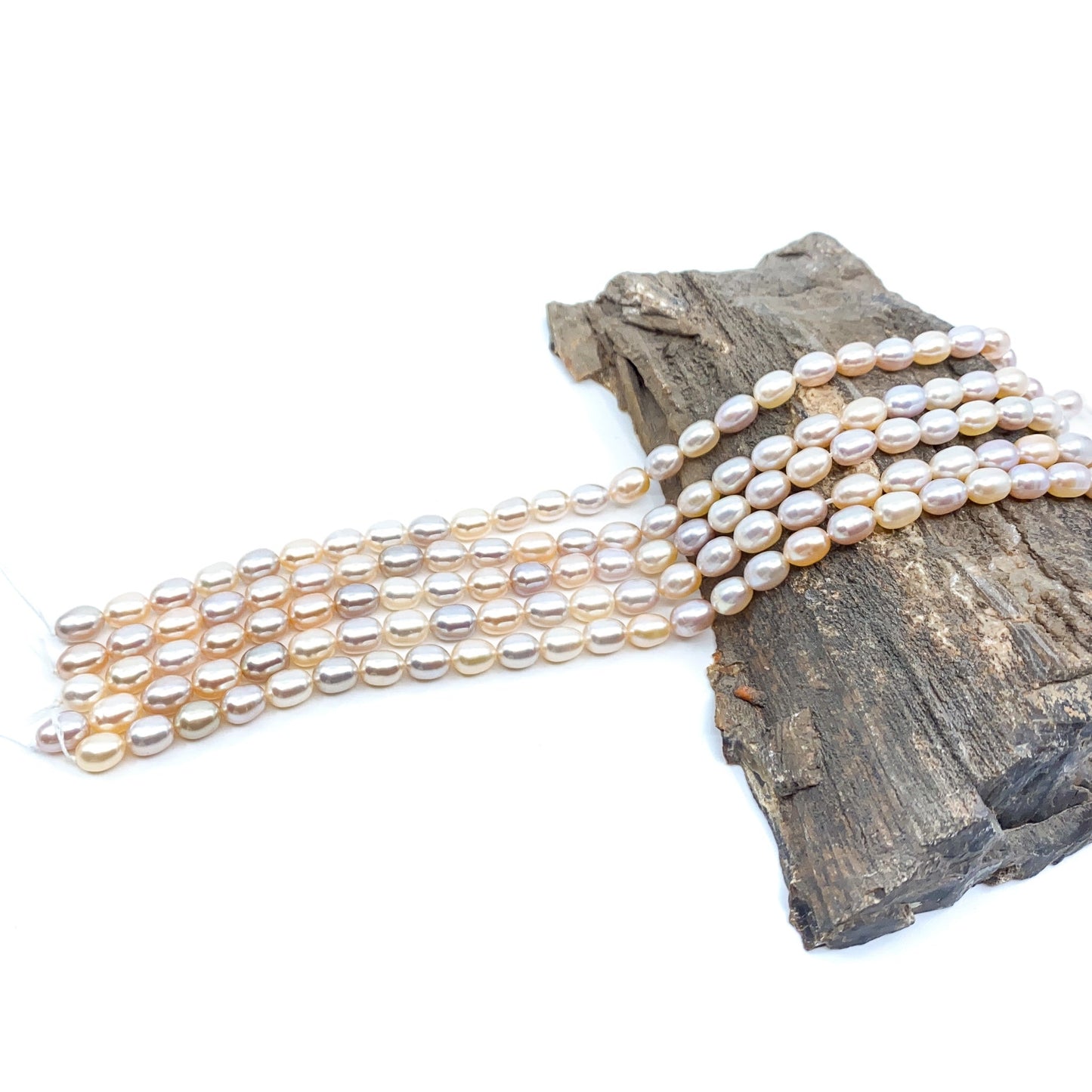 Freshwater Pearl 7mm Natural Pink/Peach Rice Bead - 8" Strand (GEM129)-The Bead Gallery Honolulu