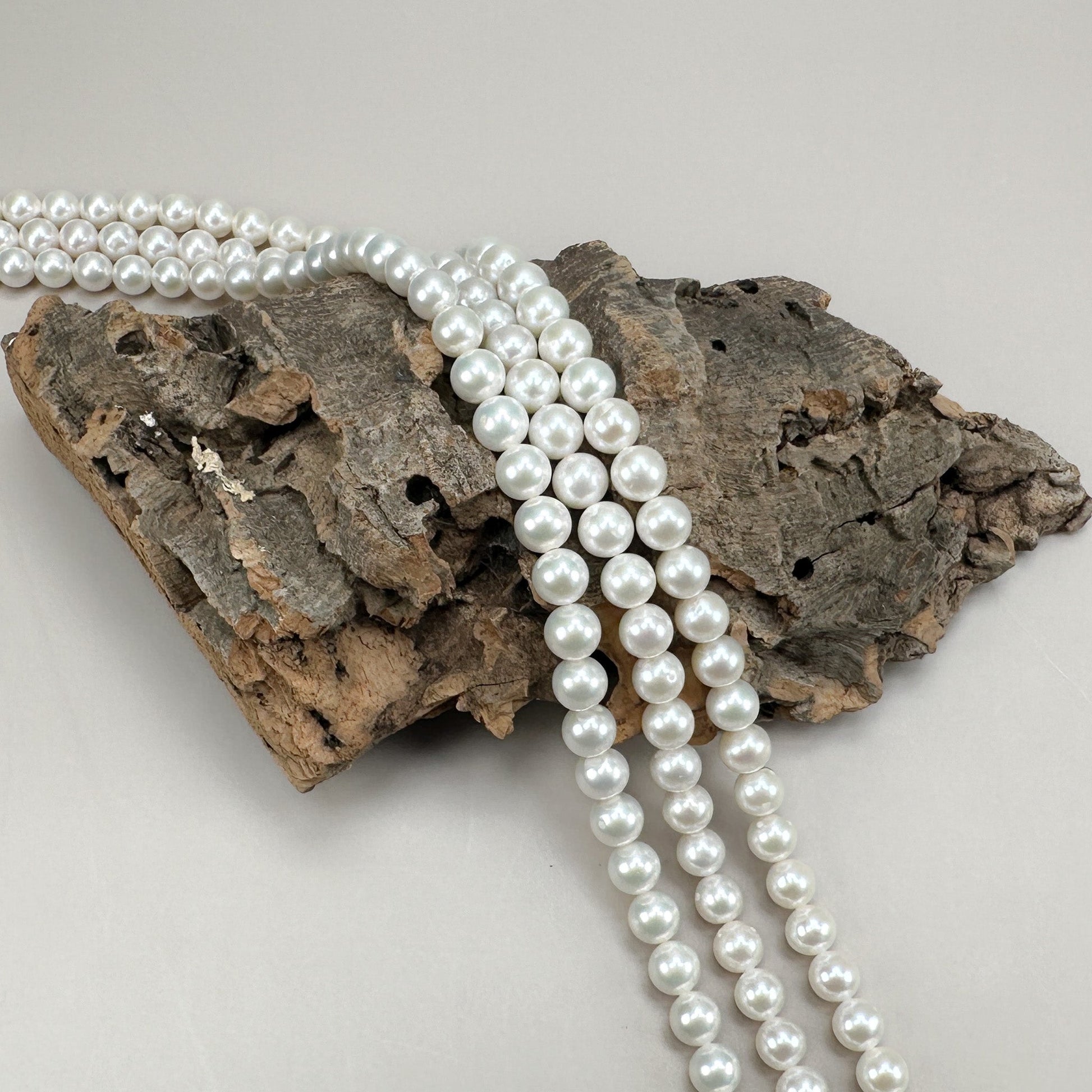 Freshwater Pearl 7mm White Round Bead - 8" Strand (GEM616/P3296)-The Bead Gallery Honolulu