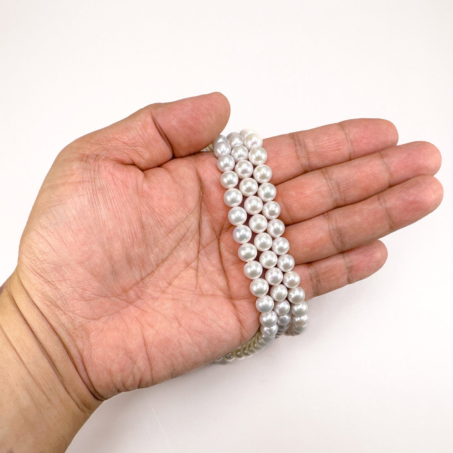 Freshwater Pearl 7mm White Round Bead - 8" Strand (GEM616/P3296)-The Bead Gallery Honolulu