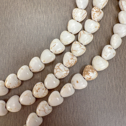 Howlite 10mm Smooth Heart Bead - 7.75" Strand (GEM2070)-The Bead Gallery Honolulu