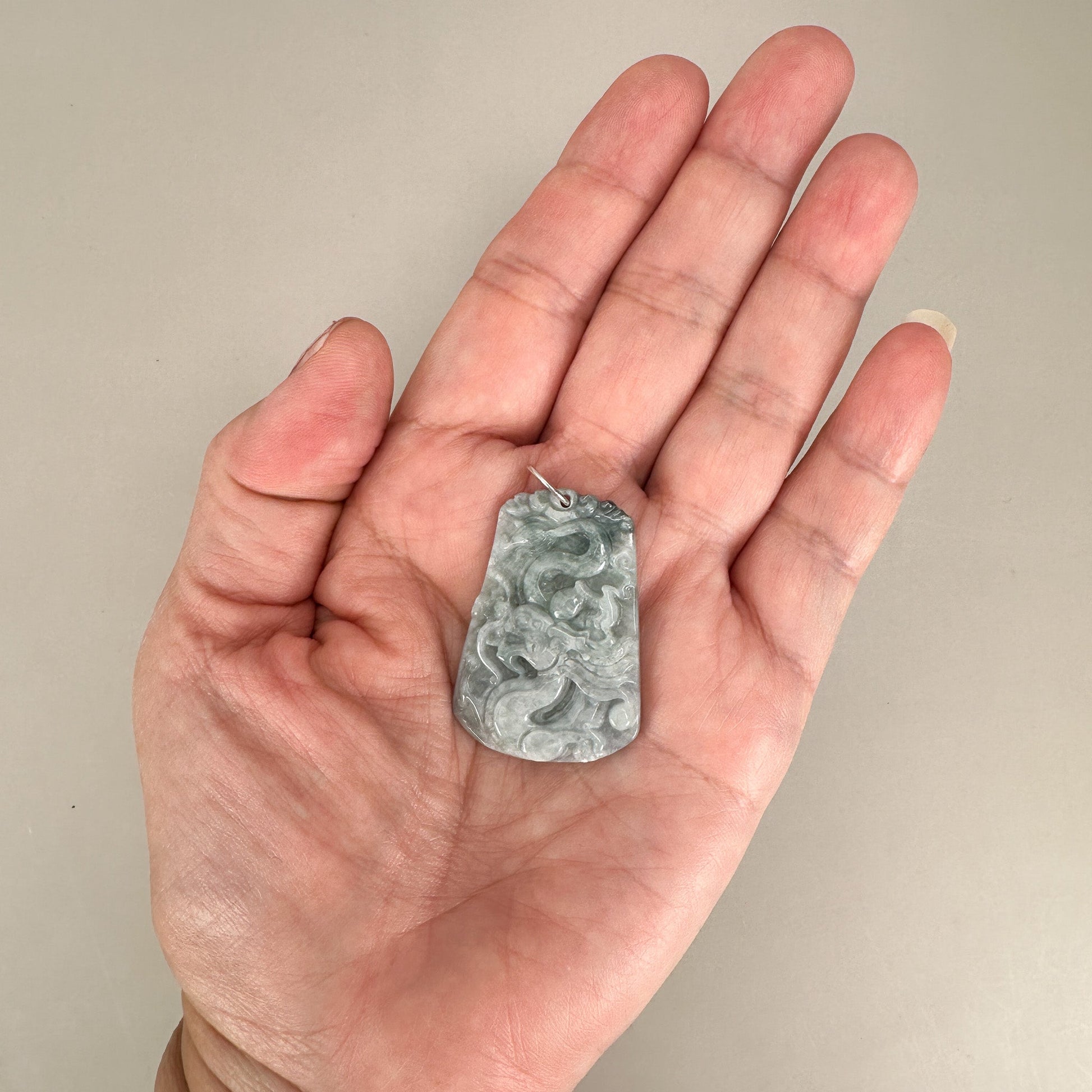 Jade Dragon Hand-Carved Pendant (2 Ring Options) (J228)-The Bead Gallery Honolulu