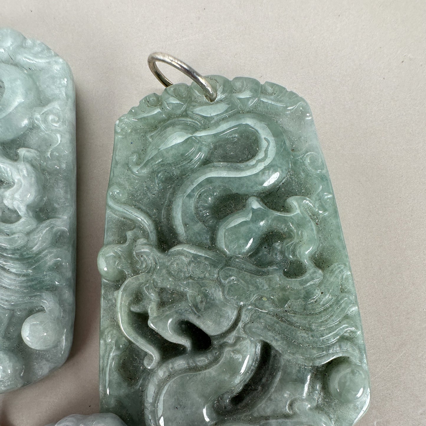 Jade Dragon Hand-Carved Pendant (2 Ring Options) (J228)-The Bead Gallery Honolulu