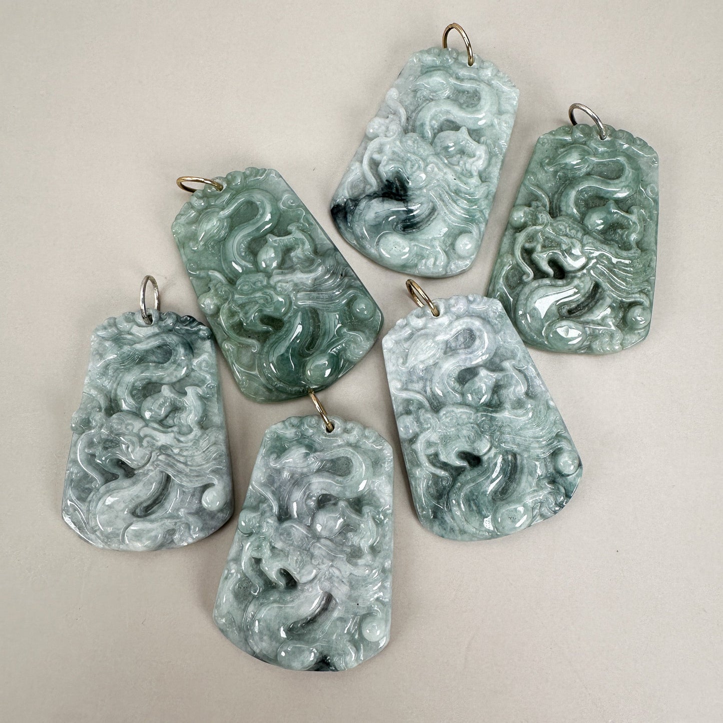 Jade Dragon Hand-Carved Pendant (2 Ring Options) (J228)-The Bead Gallery Honolulu