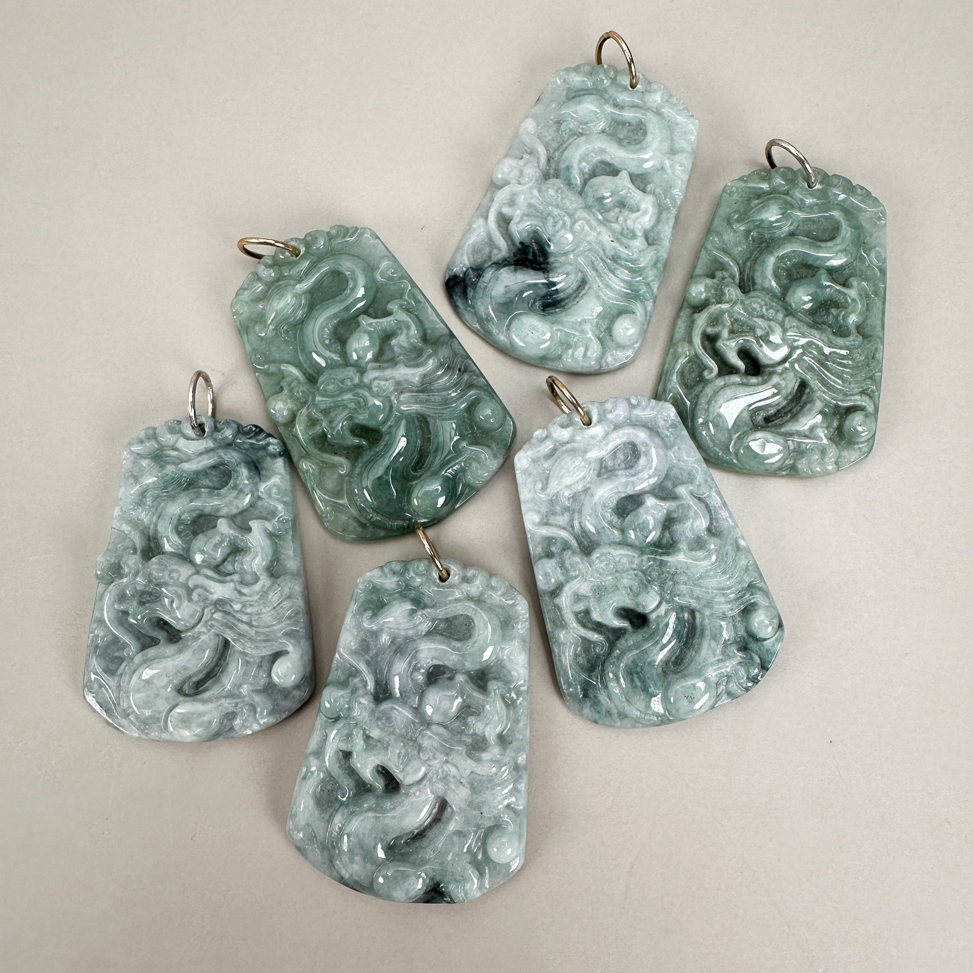 Jade Dragon Hand-Carved Pendant (2 Ring Options) (J228)-The Bead Gallery Honolulu