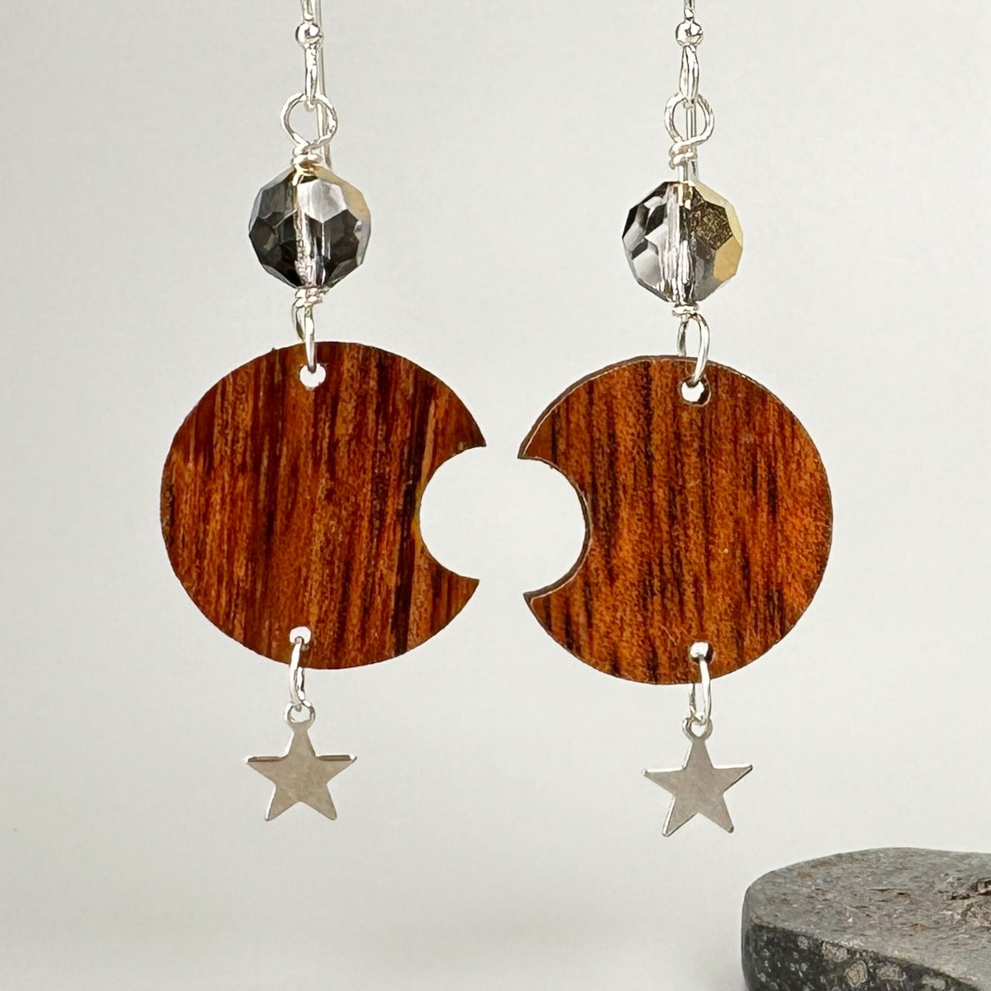 Koa Crescent Moon Earrings - 1 pair (J281)-The Bead Gallery Honolulu