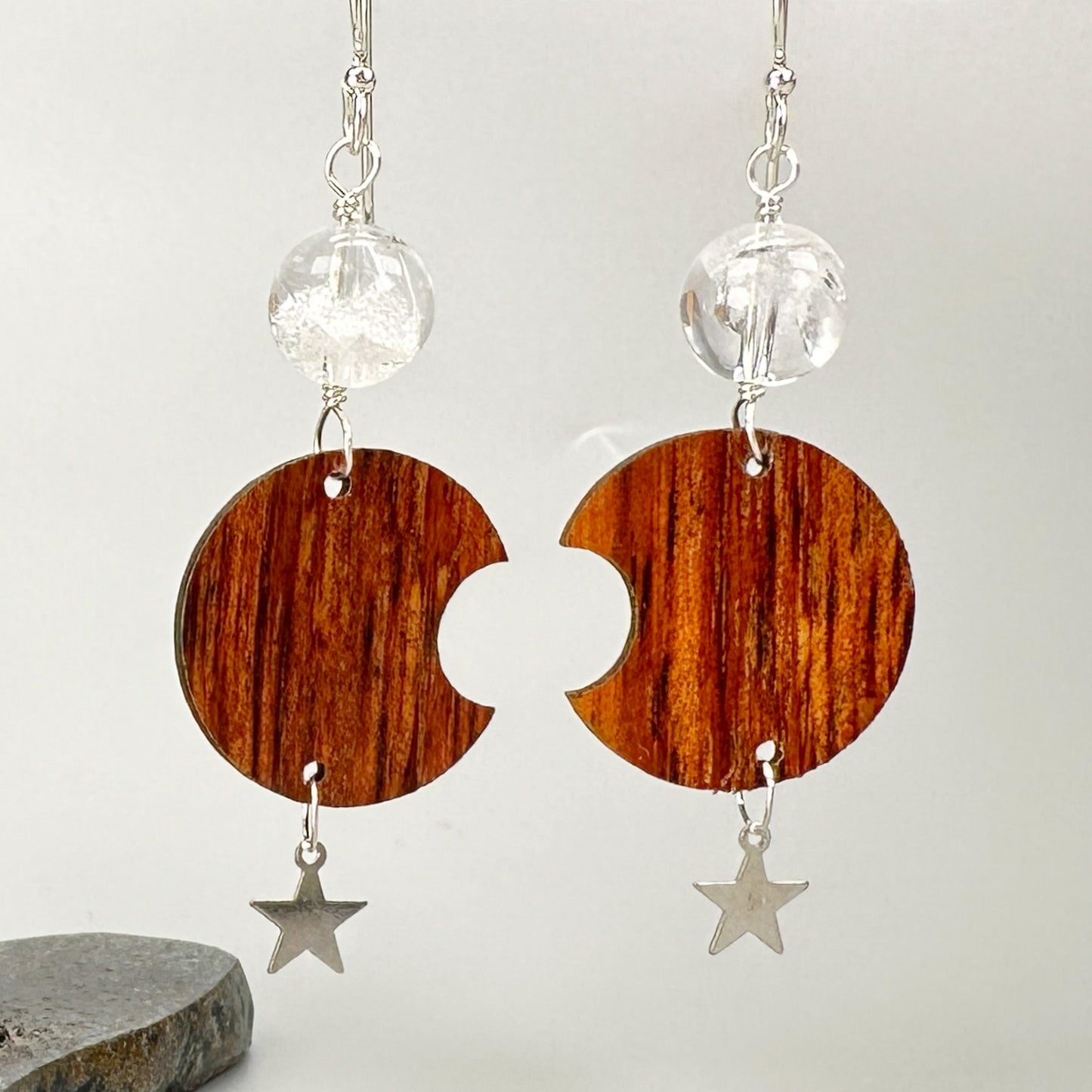 Koa Crescent Moon Earrings - 1 pair (J281)-The Bead Gallery Honolulu