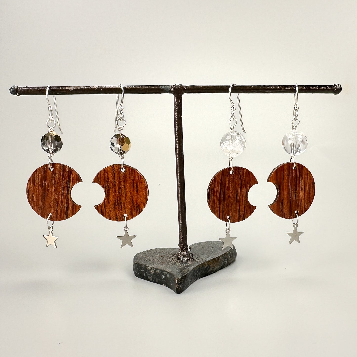 Koa Crescent Moon Earrings - 1 pair (J281)-The Bead Gallery Honolulu