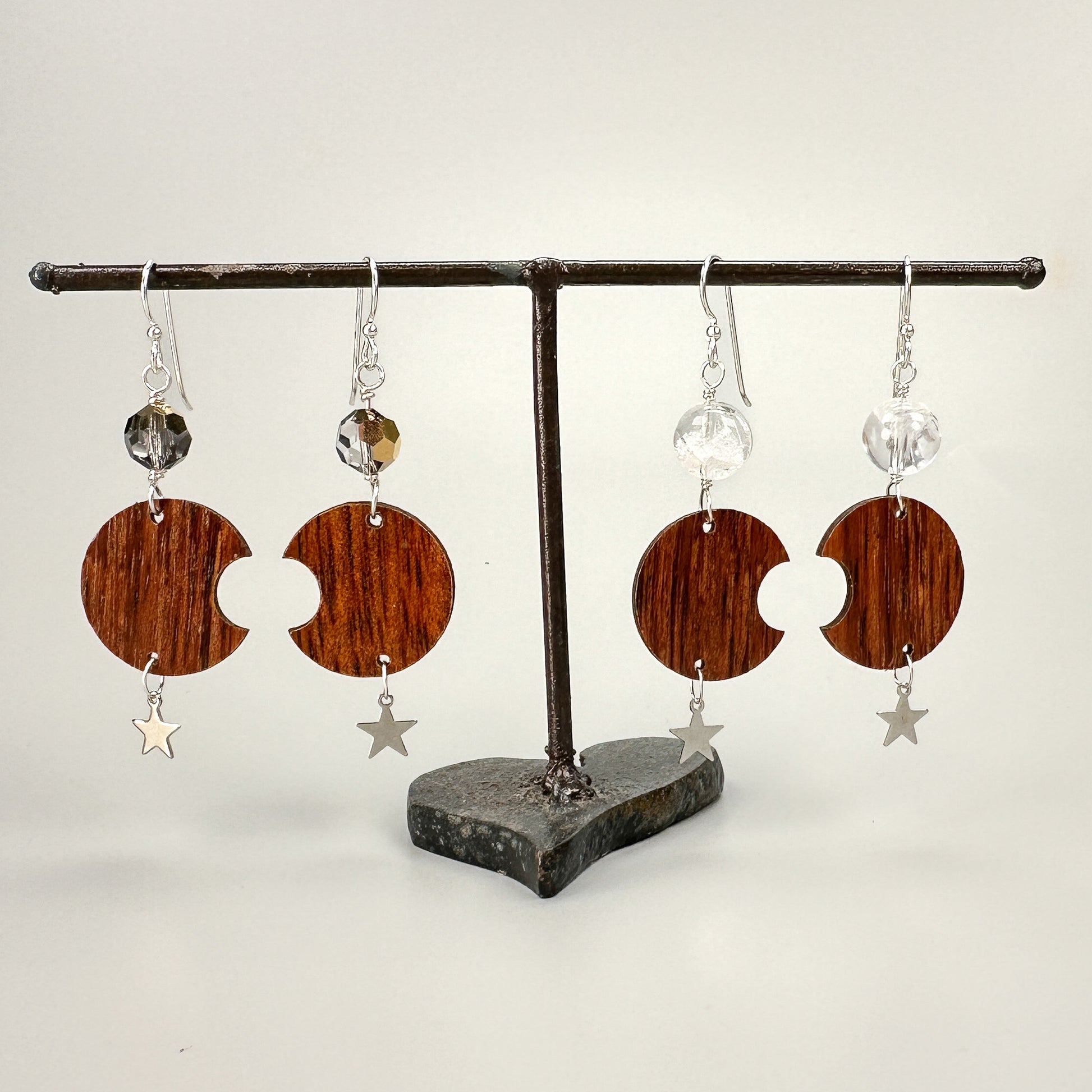 Koa Crescent Moon Earrings - 1 pair (J281)-The Bead Gallery Honolulu